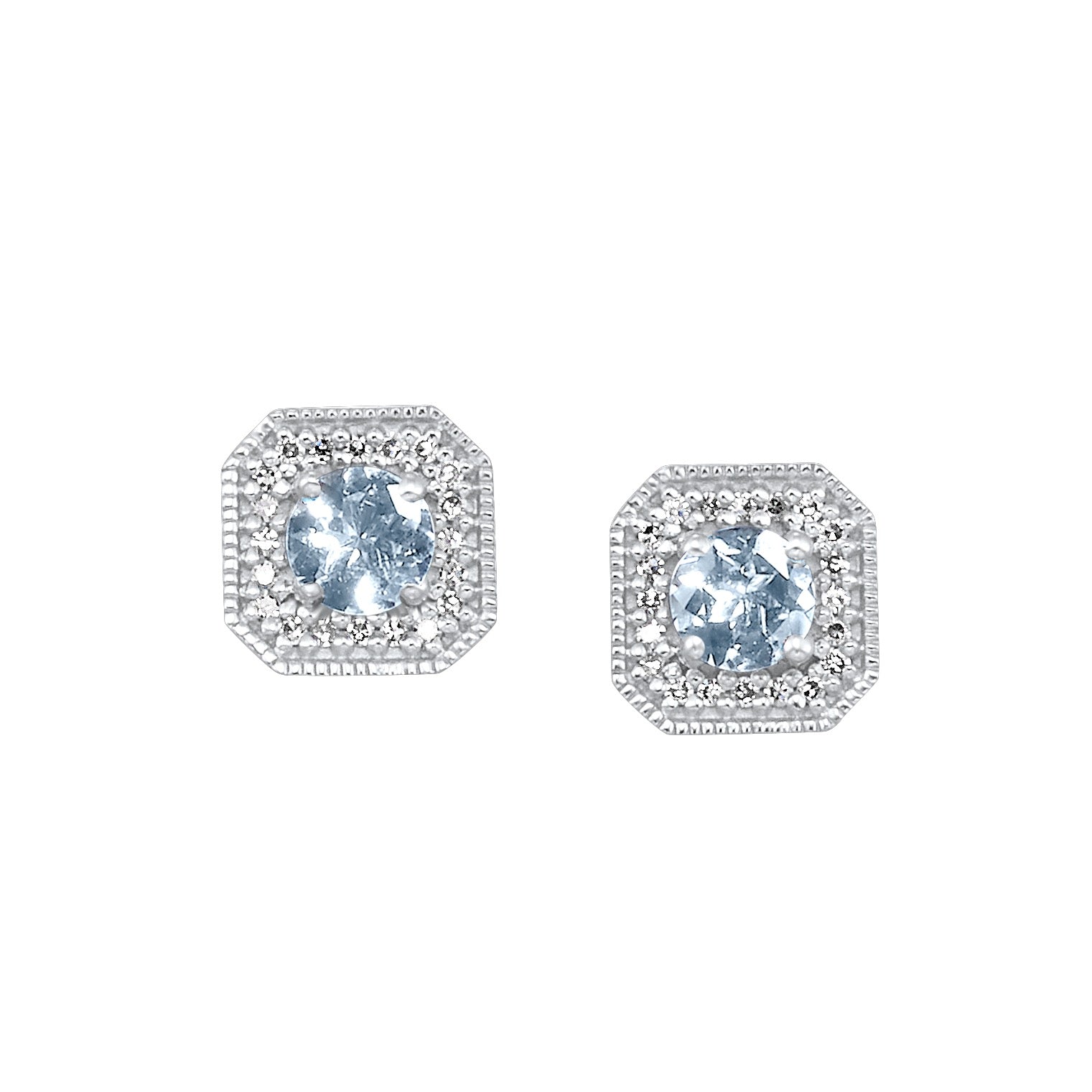 10Kt White Gold Diamond 1/10Ctw & Aquamarine 1/2Ctw Earring