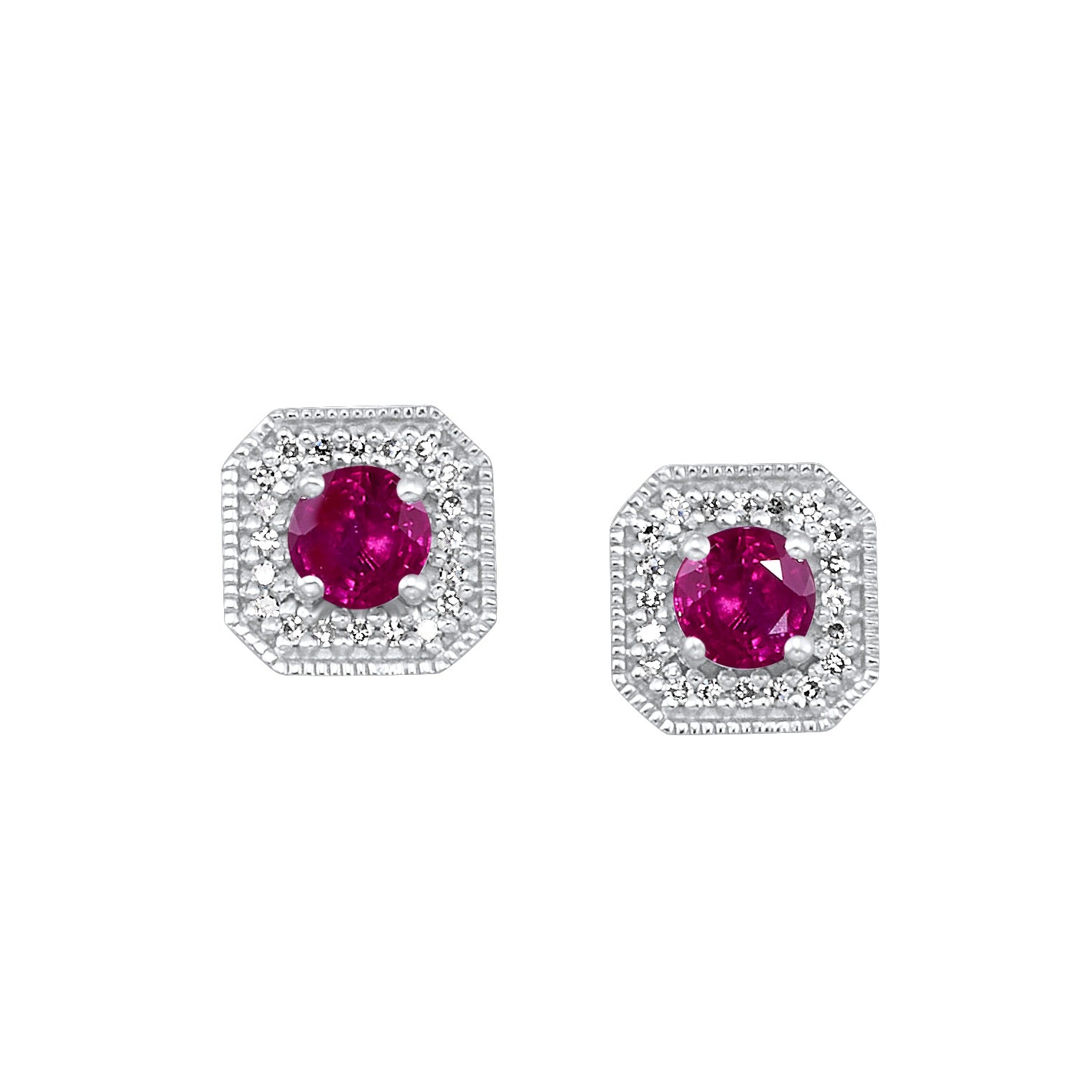 10Kt White Gold Diamond 1/10Ctw & Created Ruby 3/4Ctw Earring