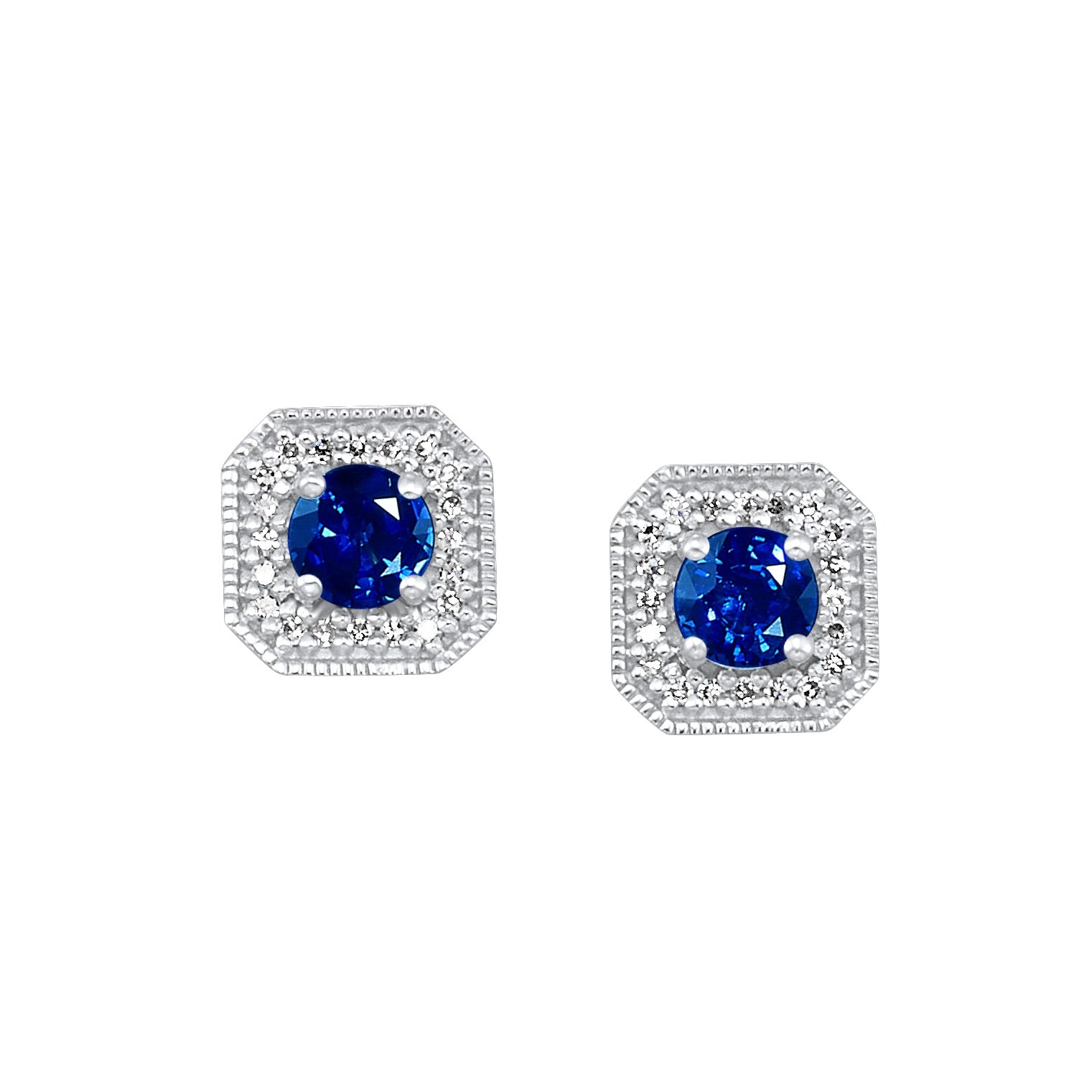 10Kt White Gold Diamond 1/10Ctw & Created Sapphire 3/4Ctw Earring