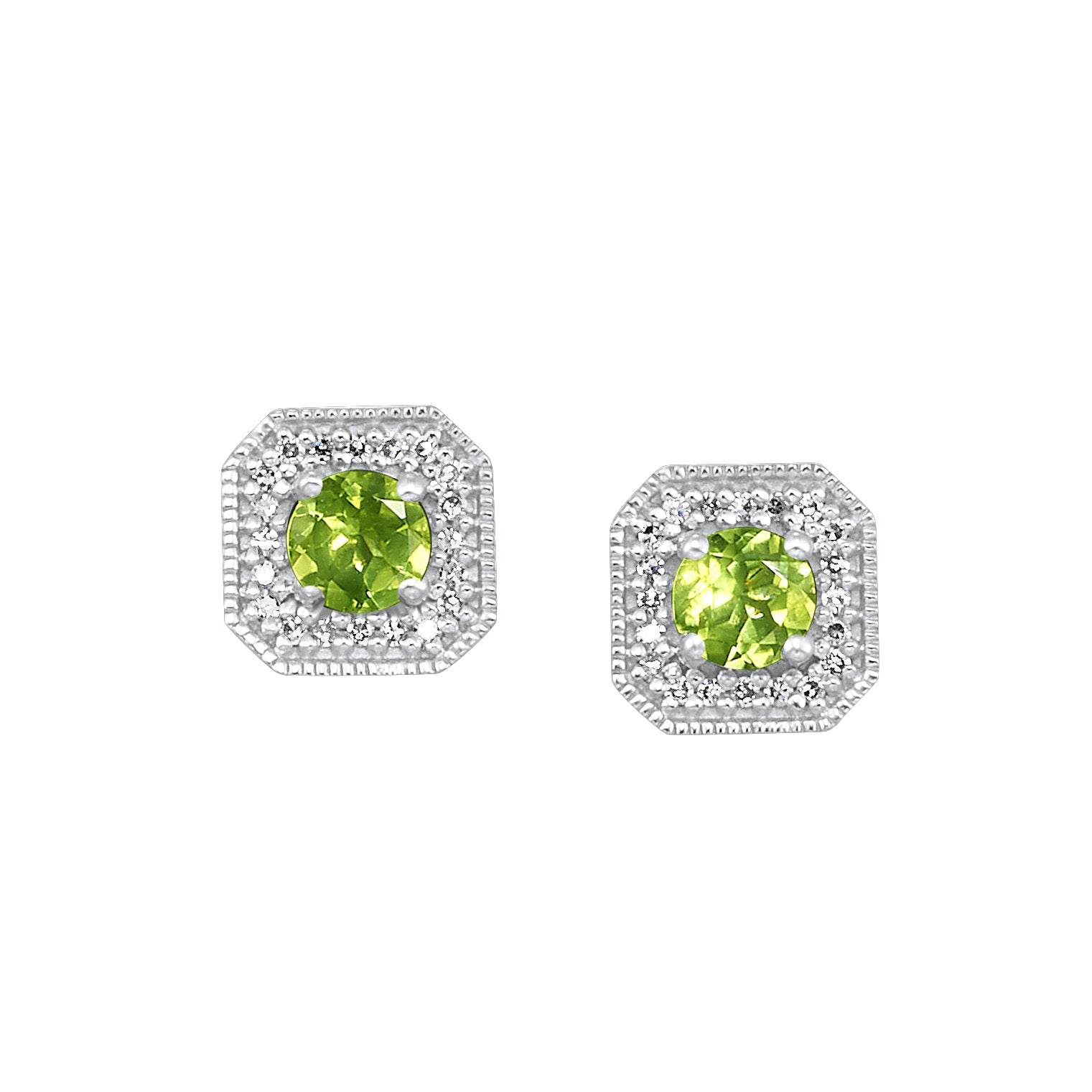 10Kt White Gold Diamond 1/10Ctw & Peridot 1/2Ctw Earring
