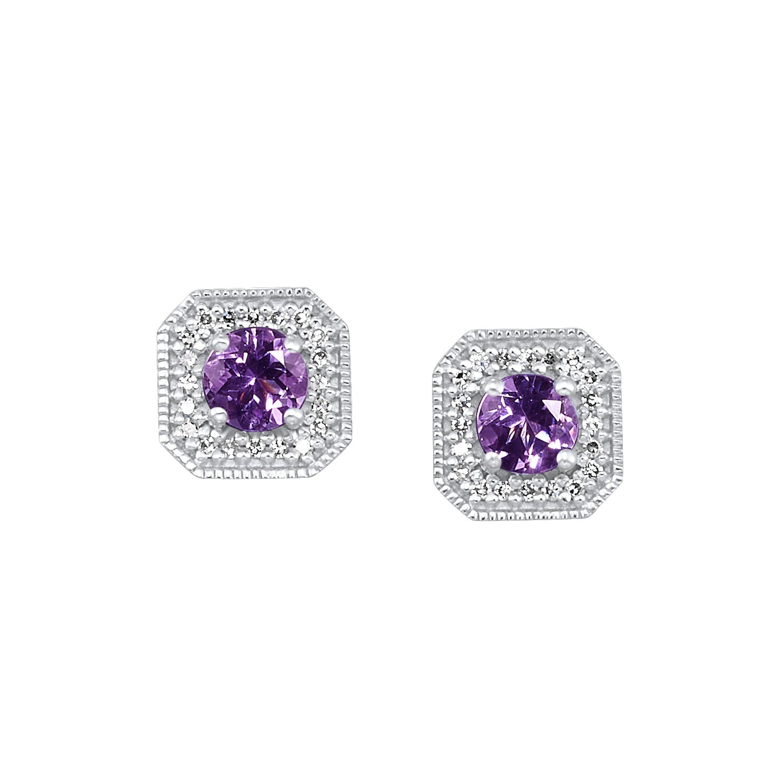 10Kt White Gold Diamond 1/10Ctw & Amethyst 1/2Ctw Earring