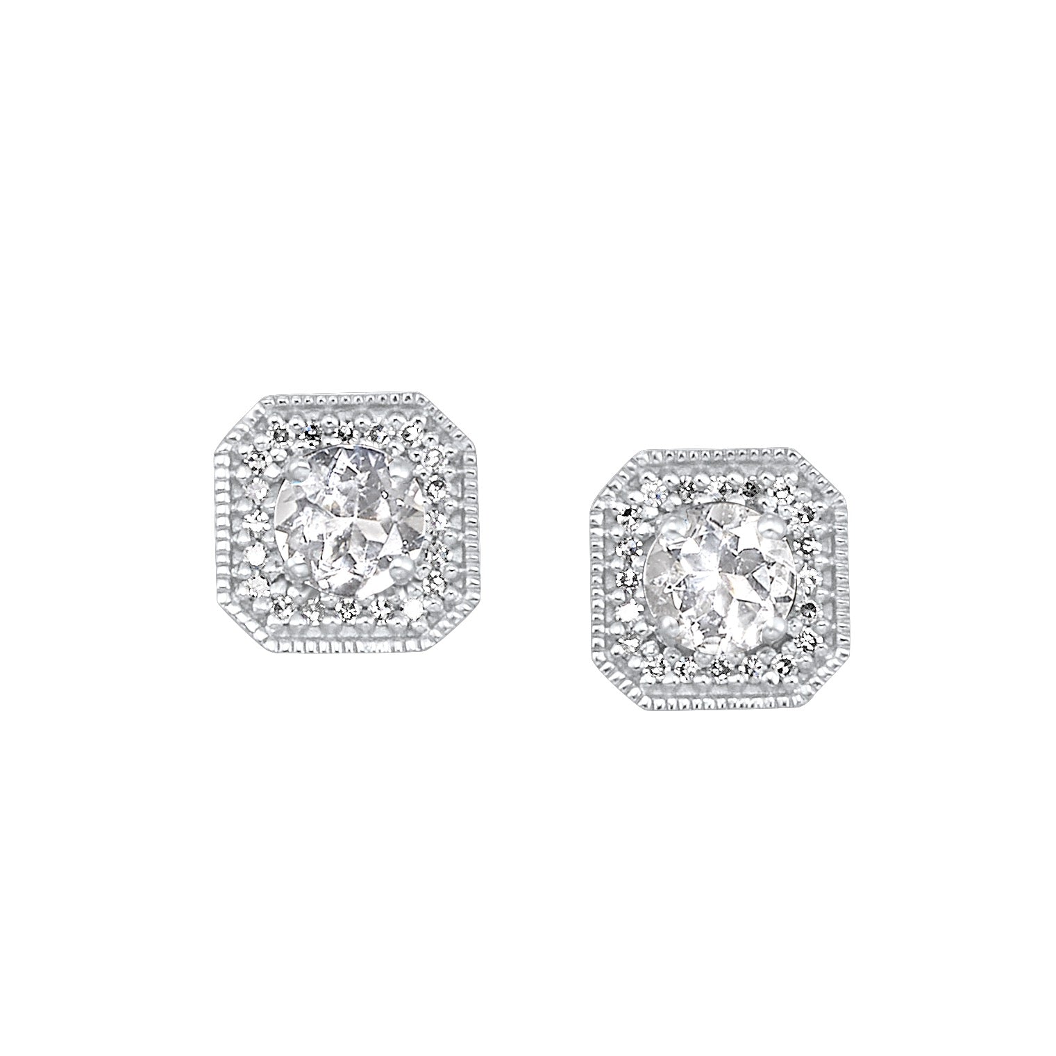 10Kt White Gold Diamond 1/10Ctw & White Topaz 3/4Ctw Earring
