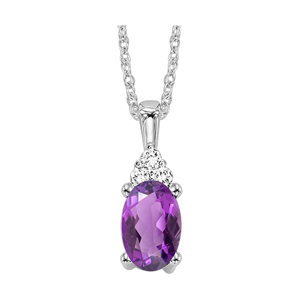10Kt White Gold Diamond 1/50Ctw & Amethyst 3/8Ctw Pendant