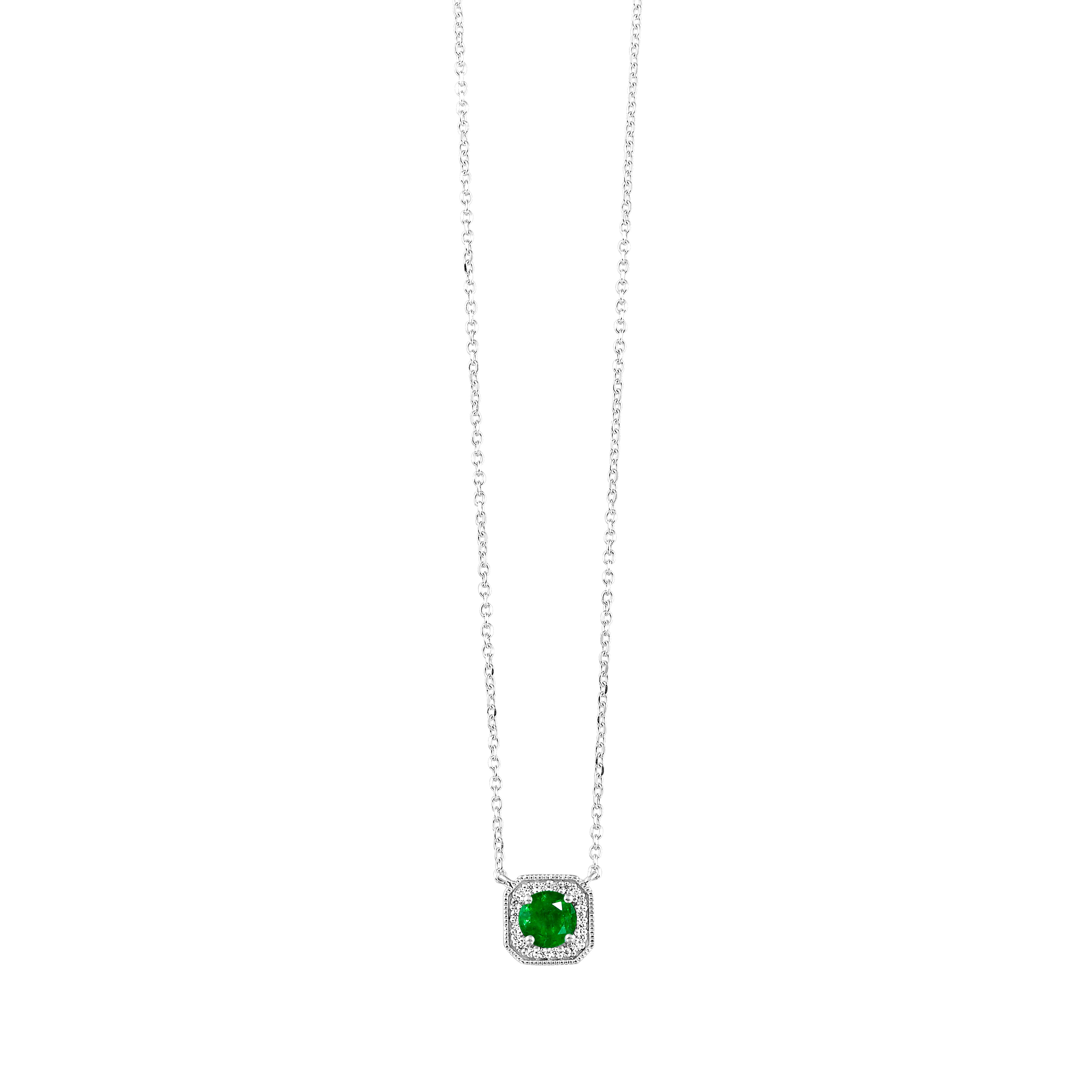 10Kt White Gold Diamond 1/15Ctw & Created-Emerald 3/8Ctw Pendant