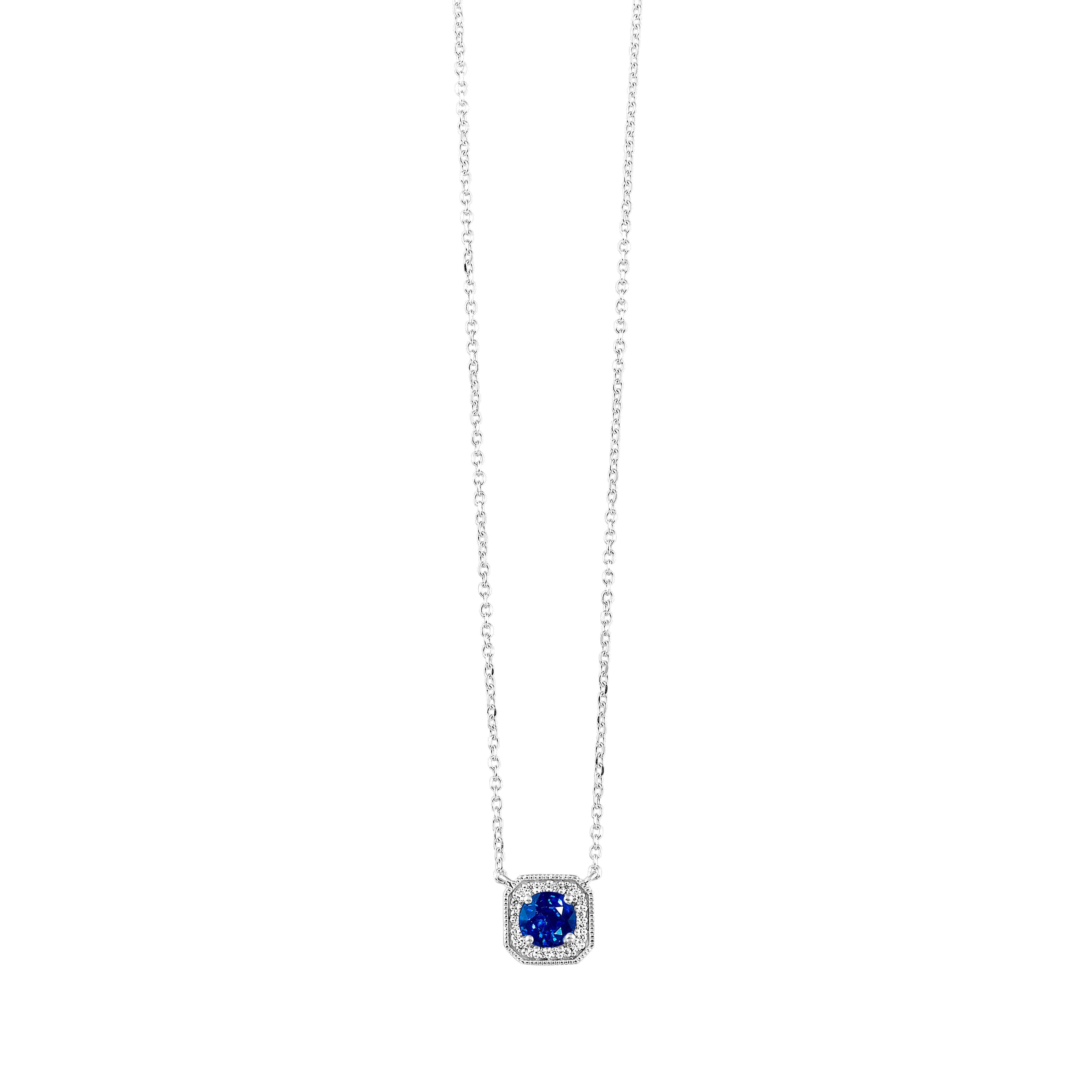 10Kt White Gold Diamond 1/15Ctw & Created Sapphire 1/2Ctw Pendant