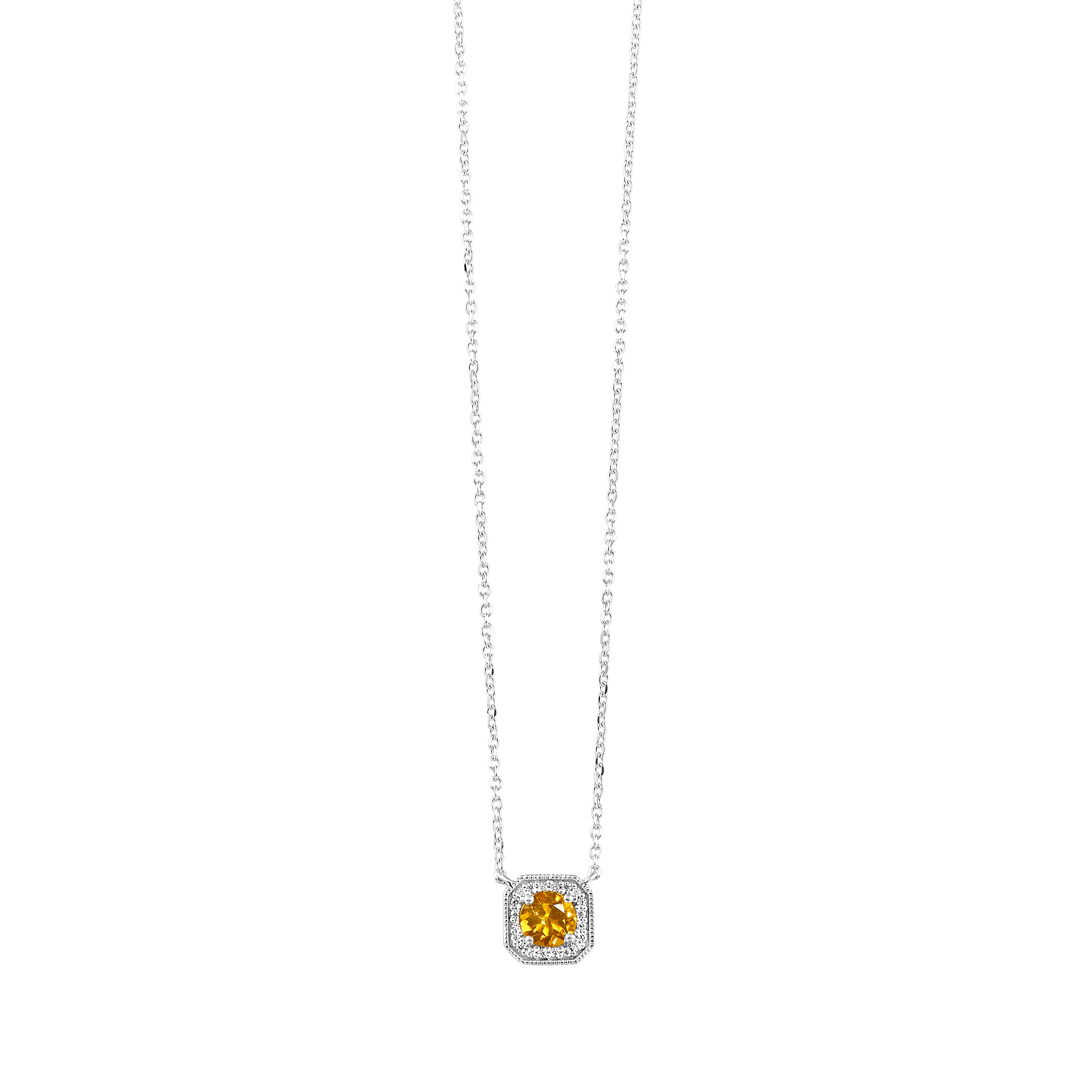 10Kt White Gold Diamond 1/15Ctw & Citrine 1/2Ctw Pendant