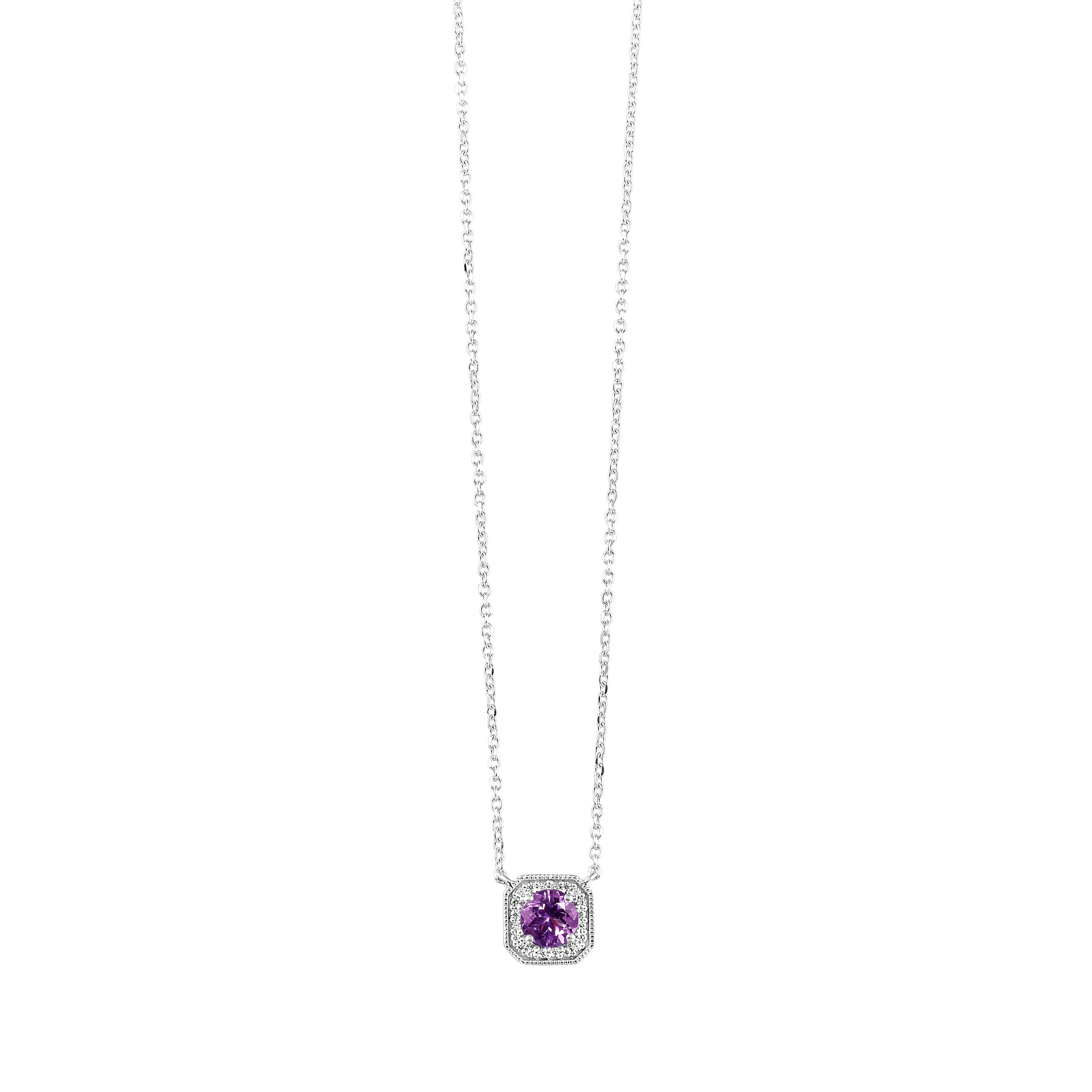 10Kt White Gold Diamond 1/15Ctw & Amethyst 3/8Ctw Pendant