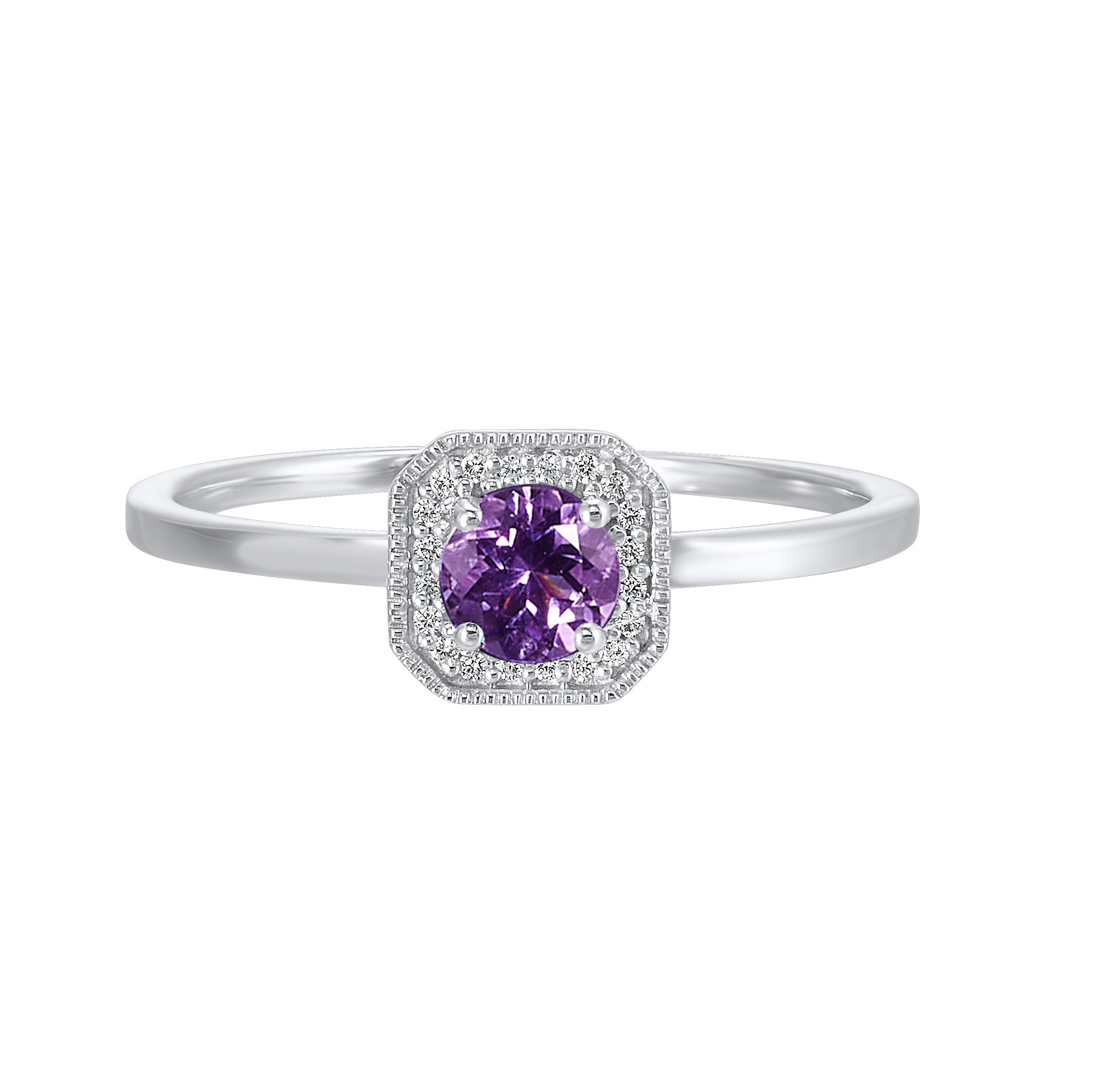 10Kt White Gold Diamond 1/12Ctw & Amethyst 3/8Ctw Ring