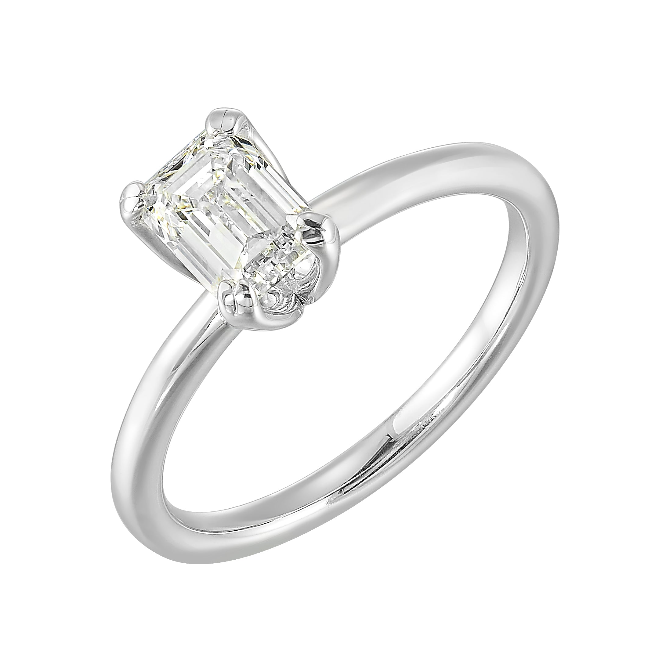 14Kt White Semi Mount For 1Ctw Emerald Cut Center