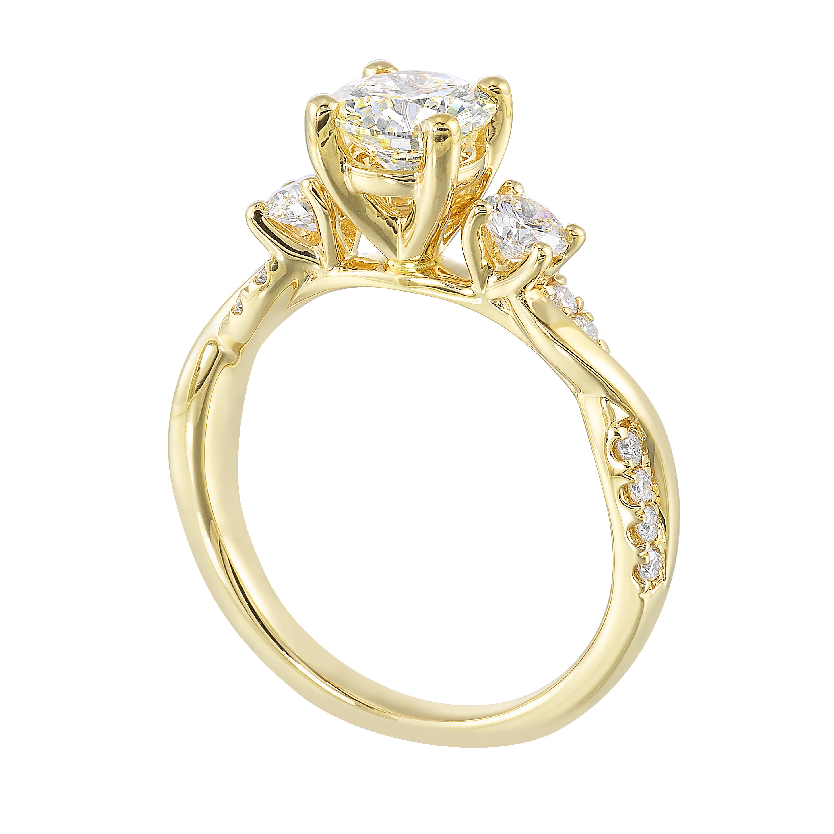 14Kt Yellow Semi Mount 1/2Ctw For 1Ctw Round Center