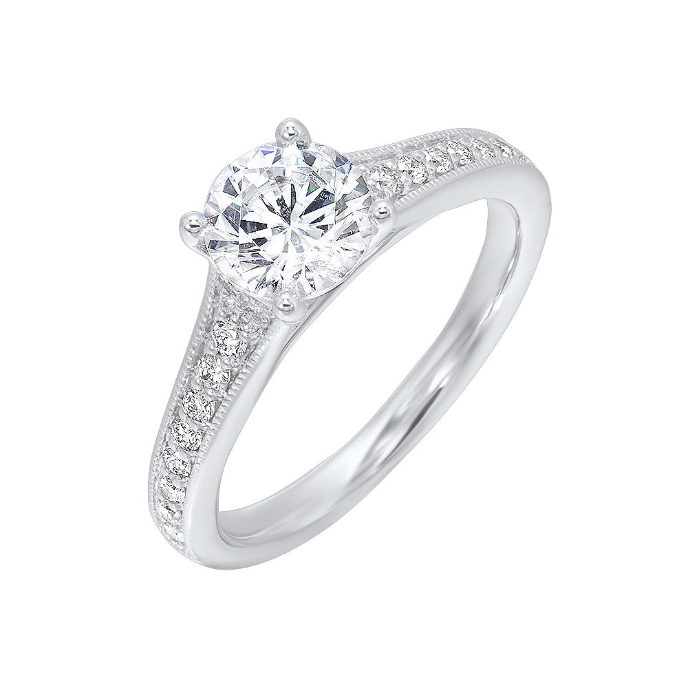 14Kt White Semi Mount 1/5Ctw For 1Ctw Round Center