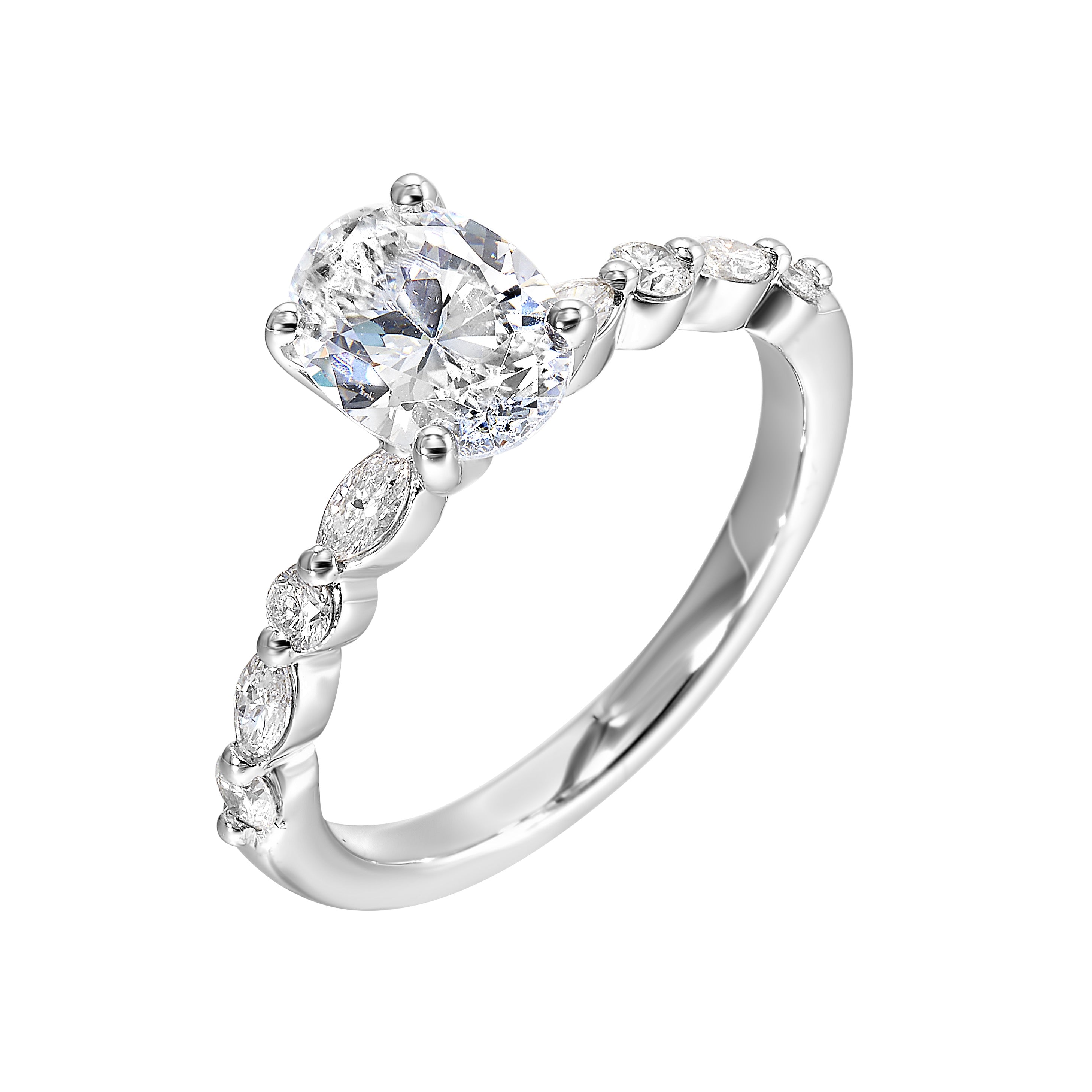 14Kt White Semi Mount 1/3Ctw For 1Ctw Oval Center