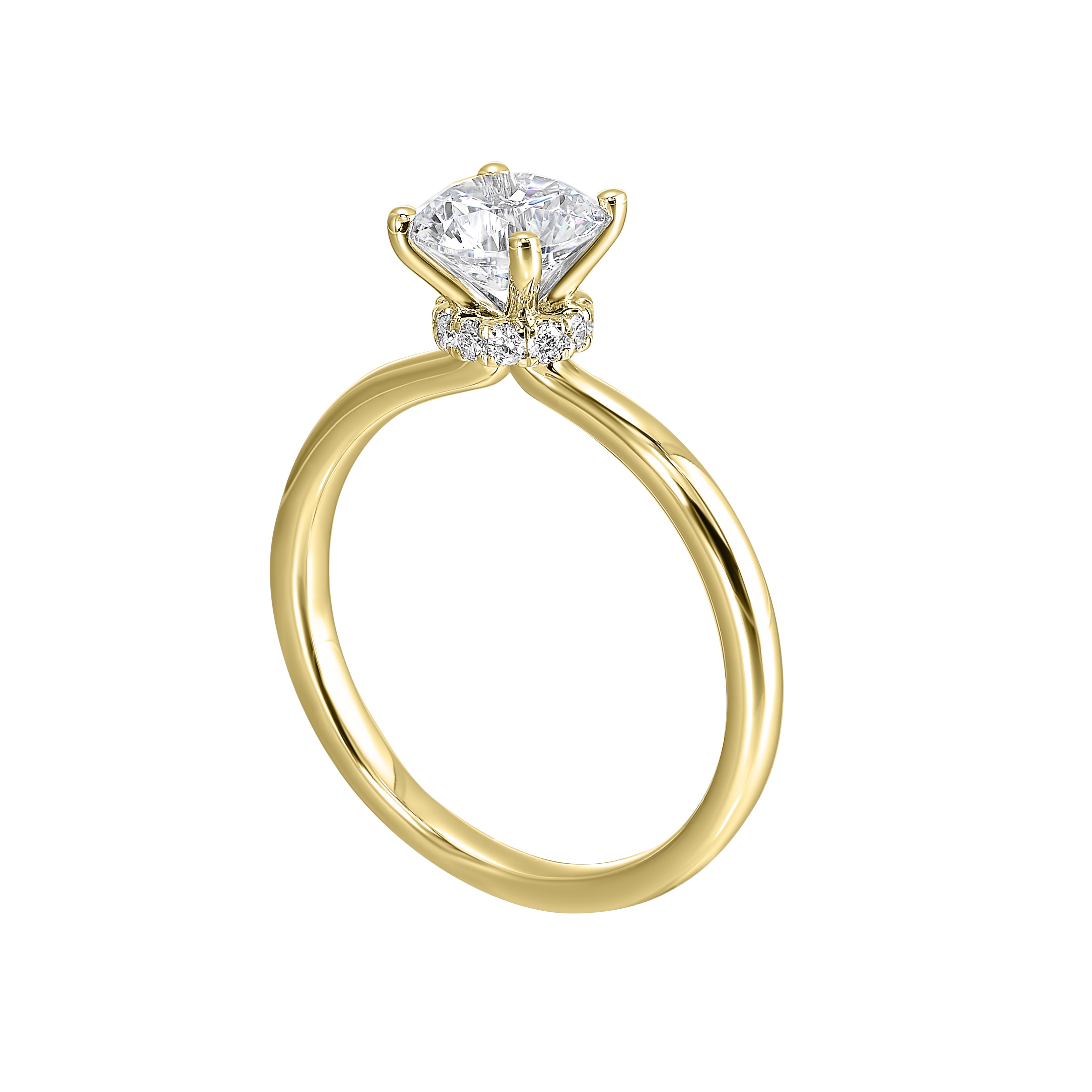 14Kt Yellow Semi Mount 1/10Ctw For 1 1/2Ctw Round Center