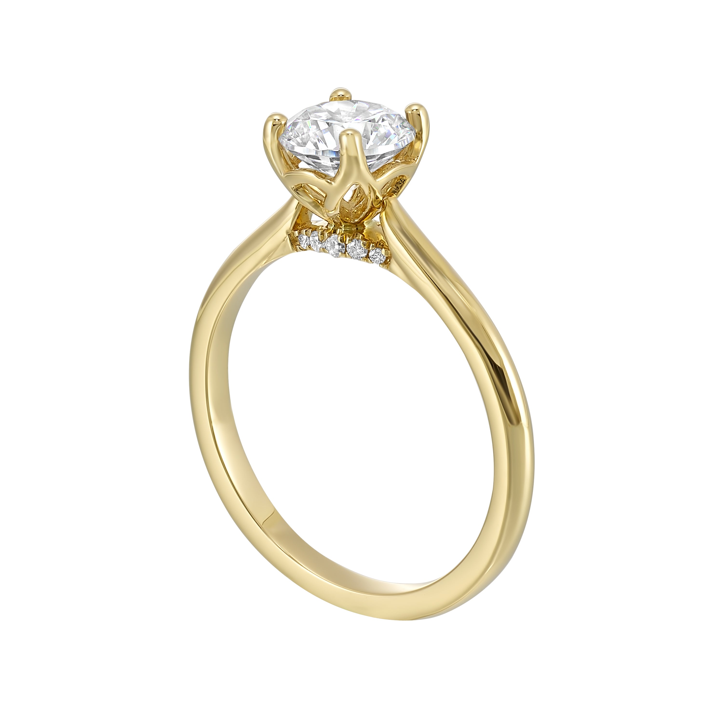 14Kt Yellow Semi Mount 1/25Ctw For 1Ctw Round Center