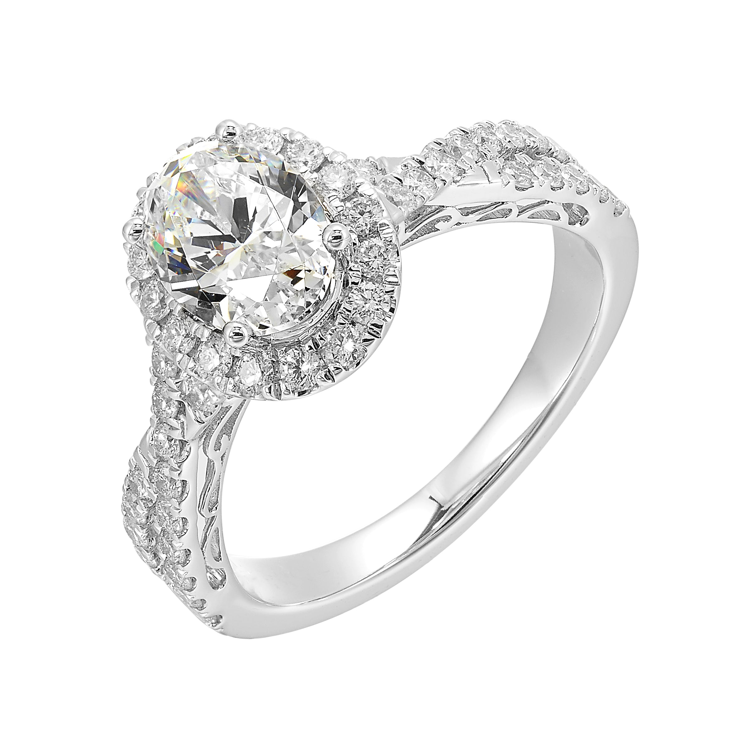 14Kt White Semi Mount 1/2Ctw For 1Ctw Oval Center