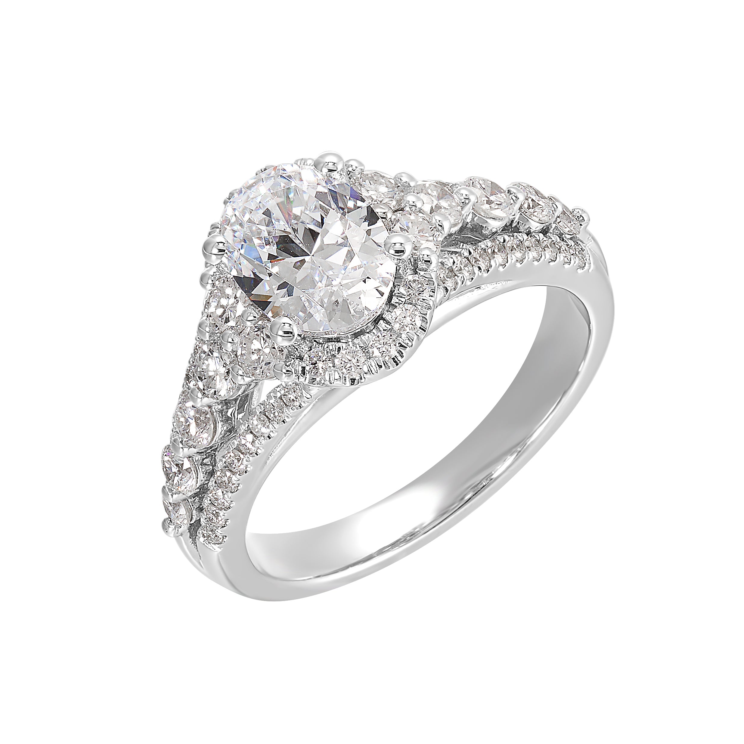 14Kt White Semi Mount 3/4Ctw For 1Ctw Oval Center