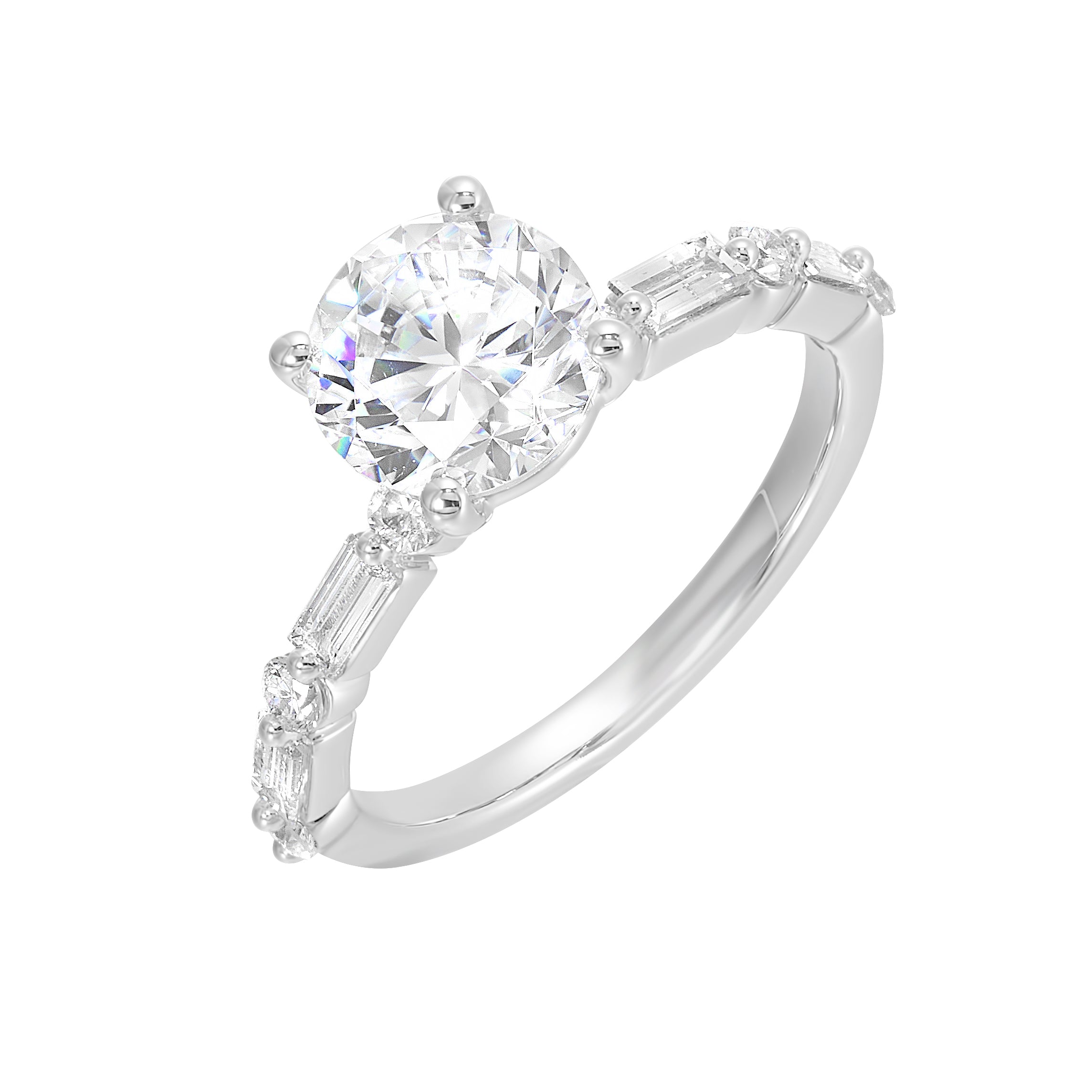 14Kt White Semi Mount 3/8Ctw For 1 1/2Ctw Round Center