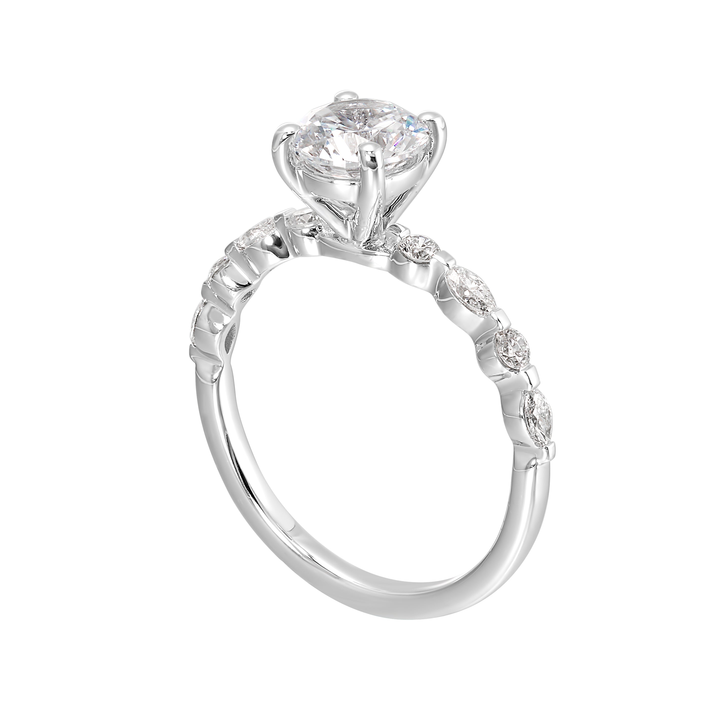 14Kt White Semi Mount 1/4Ctw For 1Ctw Round Center