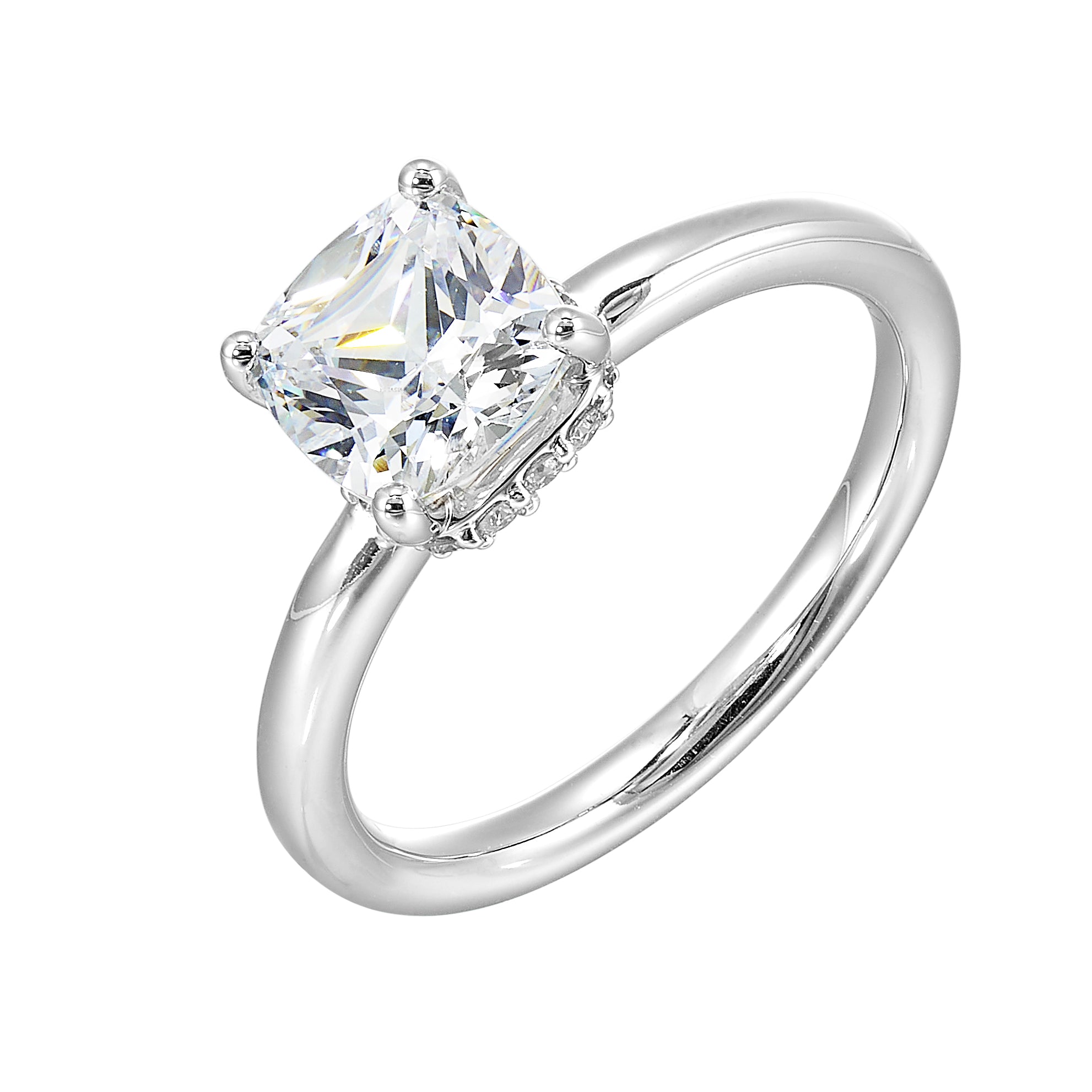 14Kt White Semi Mount 1/7Ctw For 2Ctw Cushion Center