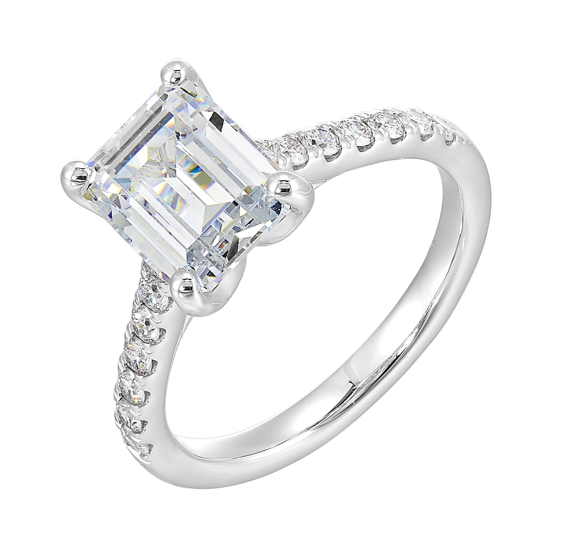 14Kt White Semi Mount 1/2Ctw For 3Ctw Emerald Cut Center