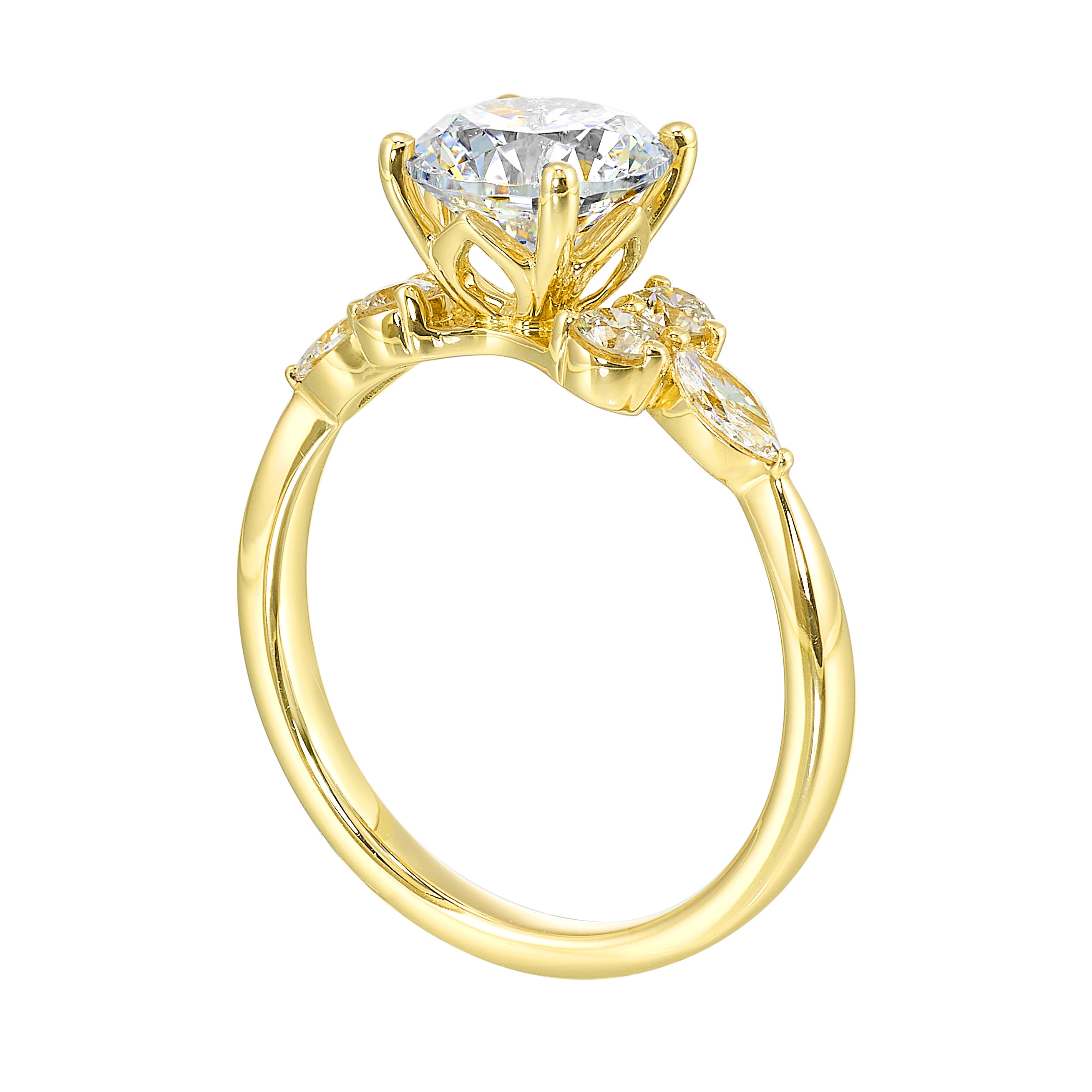 14Kt Yellow Semi Mount 3/8Ctw For 1 1/2Ctw Round Center