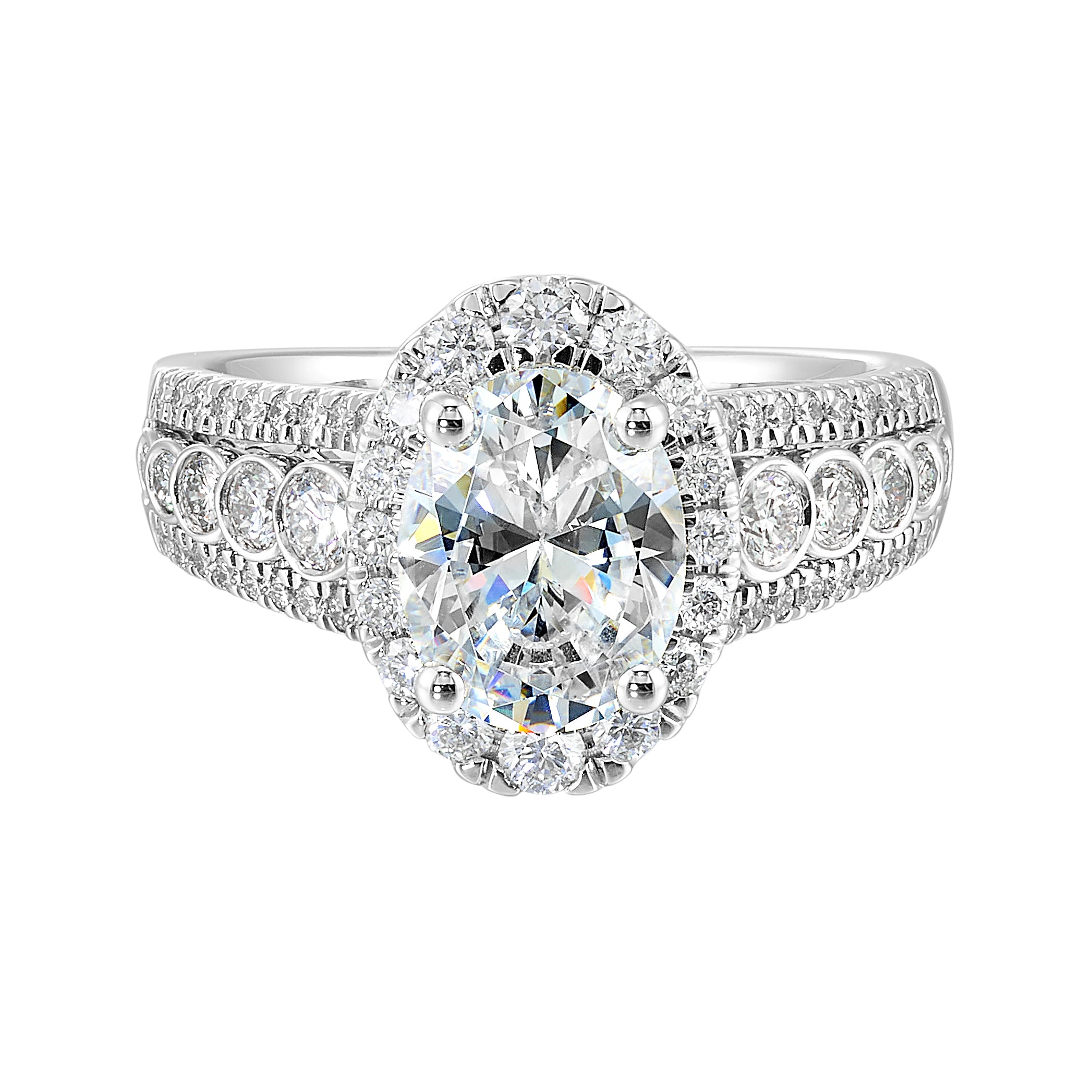 14Kt White Semi Mount 3/4Ctw For 2Ctw Oval Center