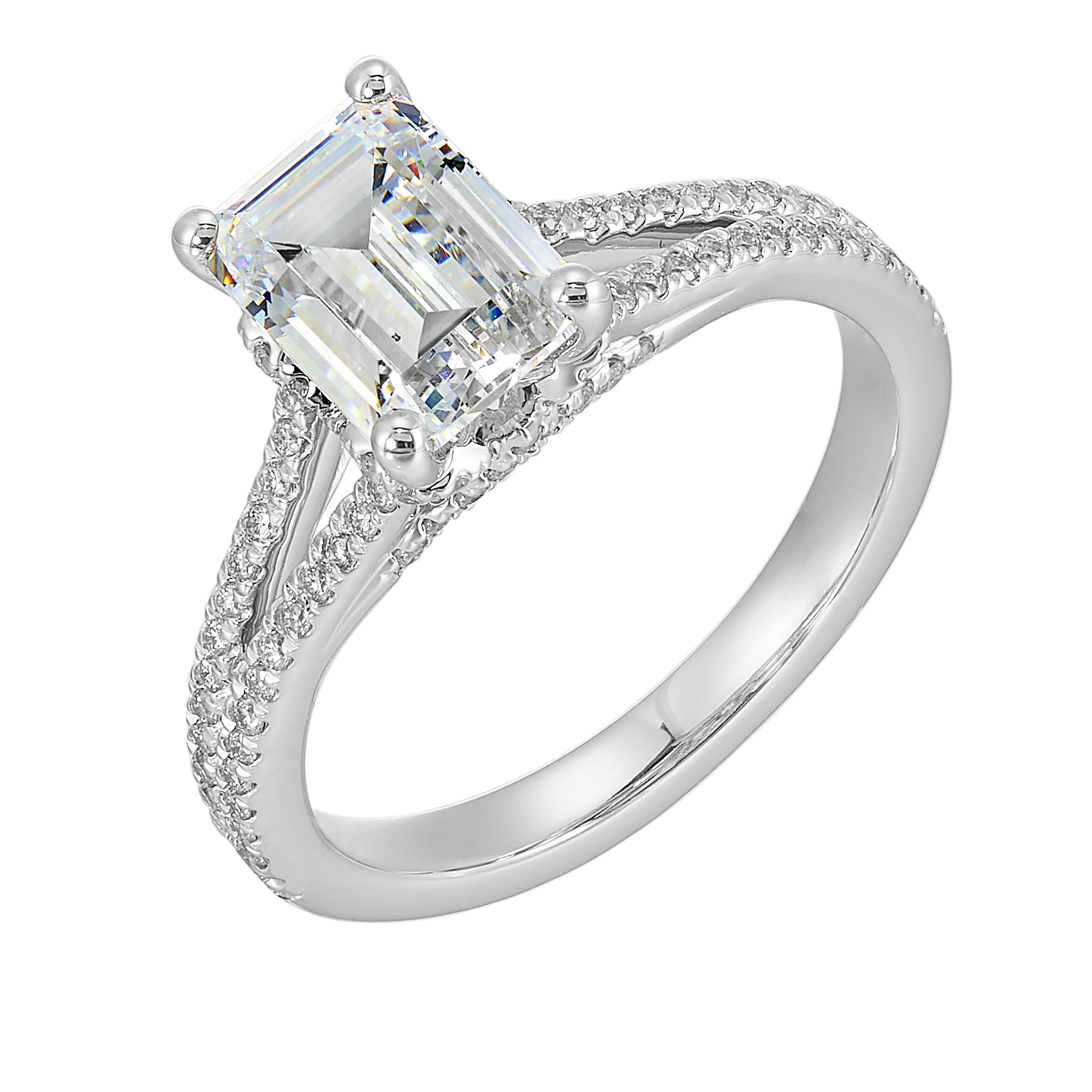 14Kt White Semi Mount 1/3Ctw For 2Ctw Emerald Cut Center