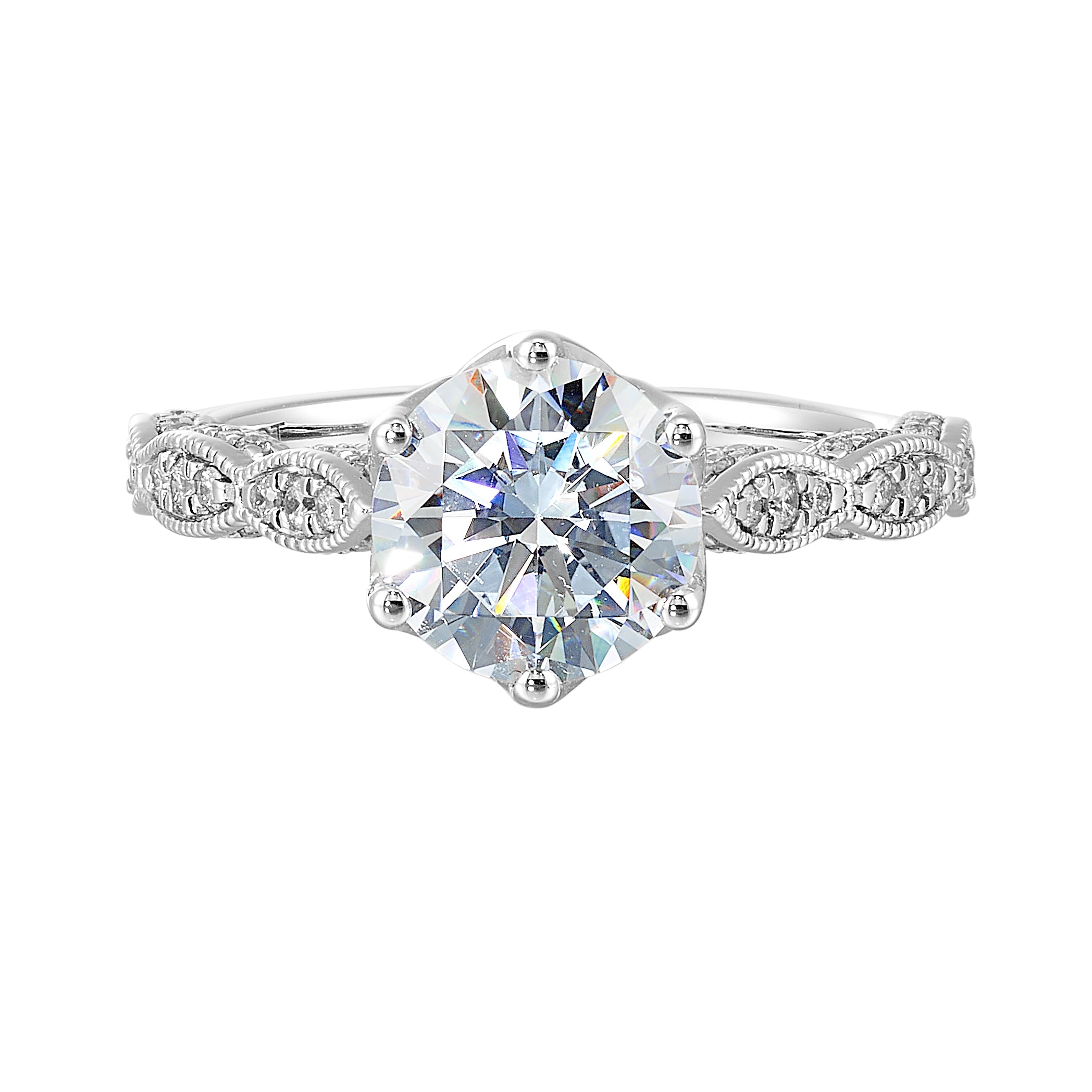 14Kt White Semi Mount 1/3Ctw For 2Ctw Round Center