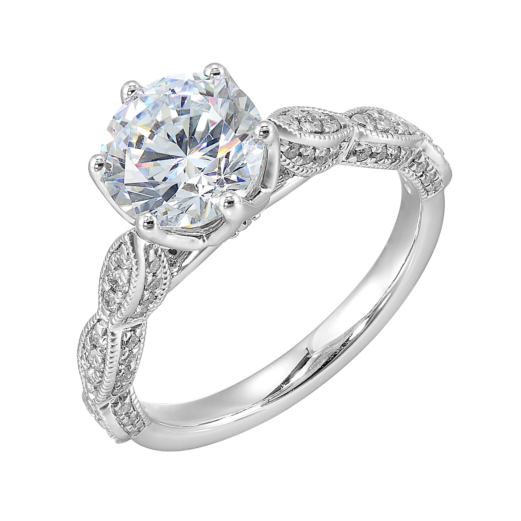 14Kt White Semi Mount 1/3Ctw For 2Ctw Round Center