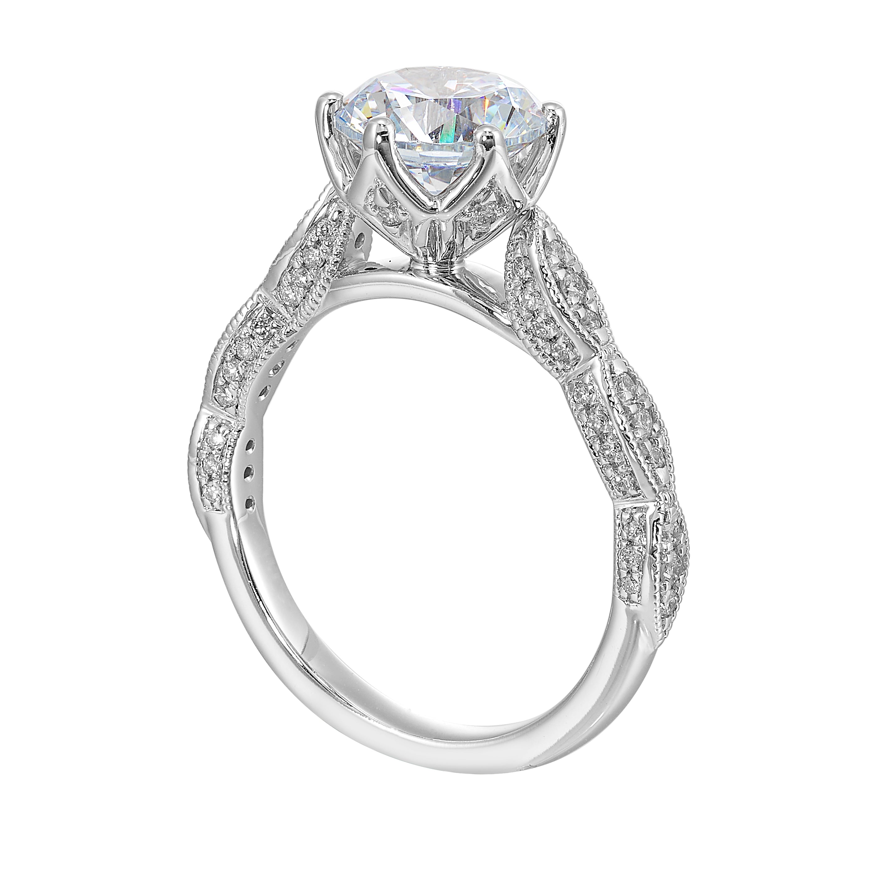 14Kt White Semi Mount 1/3Ctw For 2Ctw Round Center