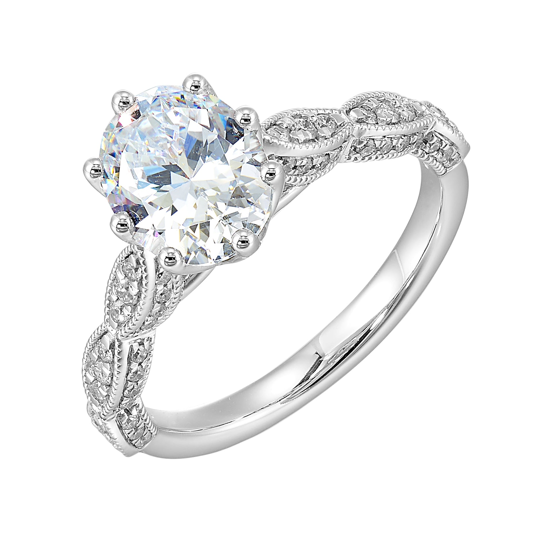 14Kt White Semi Mount 1/3Ctw For 2Ctw Oval Center