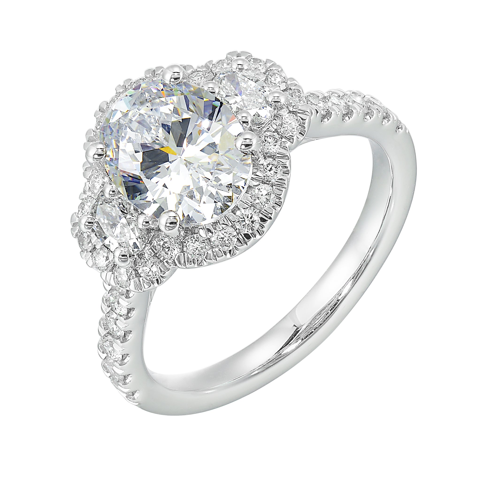 14Kt White Semi Mount 3/4Ctw For 2Ctw Oval Center