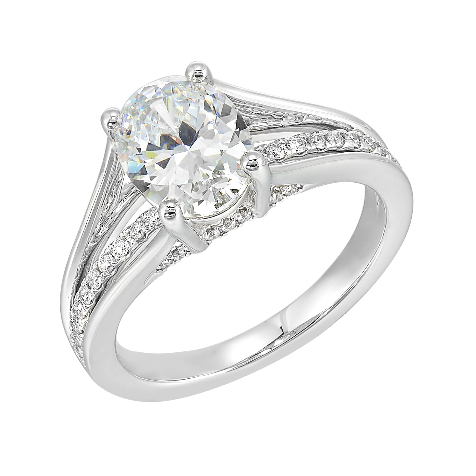 14Kt White Semi Mount 1/7Ctw For 2Ctw Oval Center