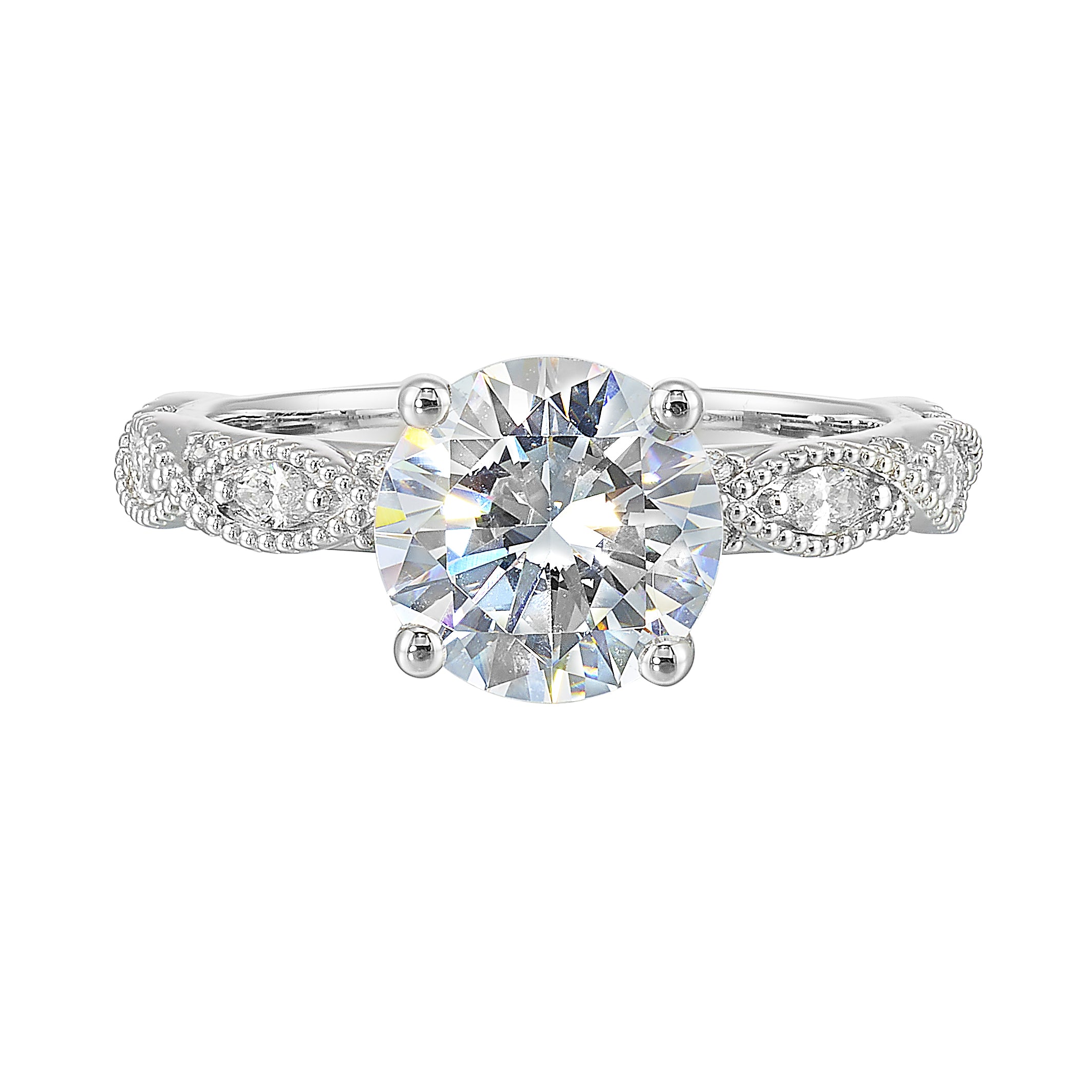 14Kt White Semi Mount 1/5Ctw For 2Ctw Round Center