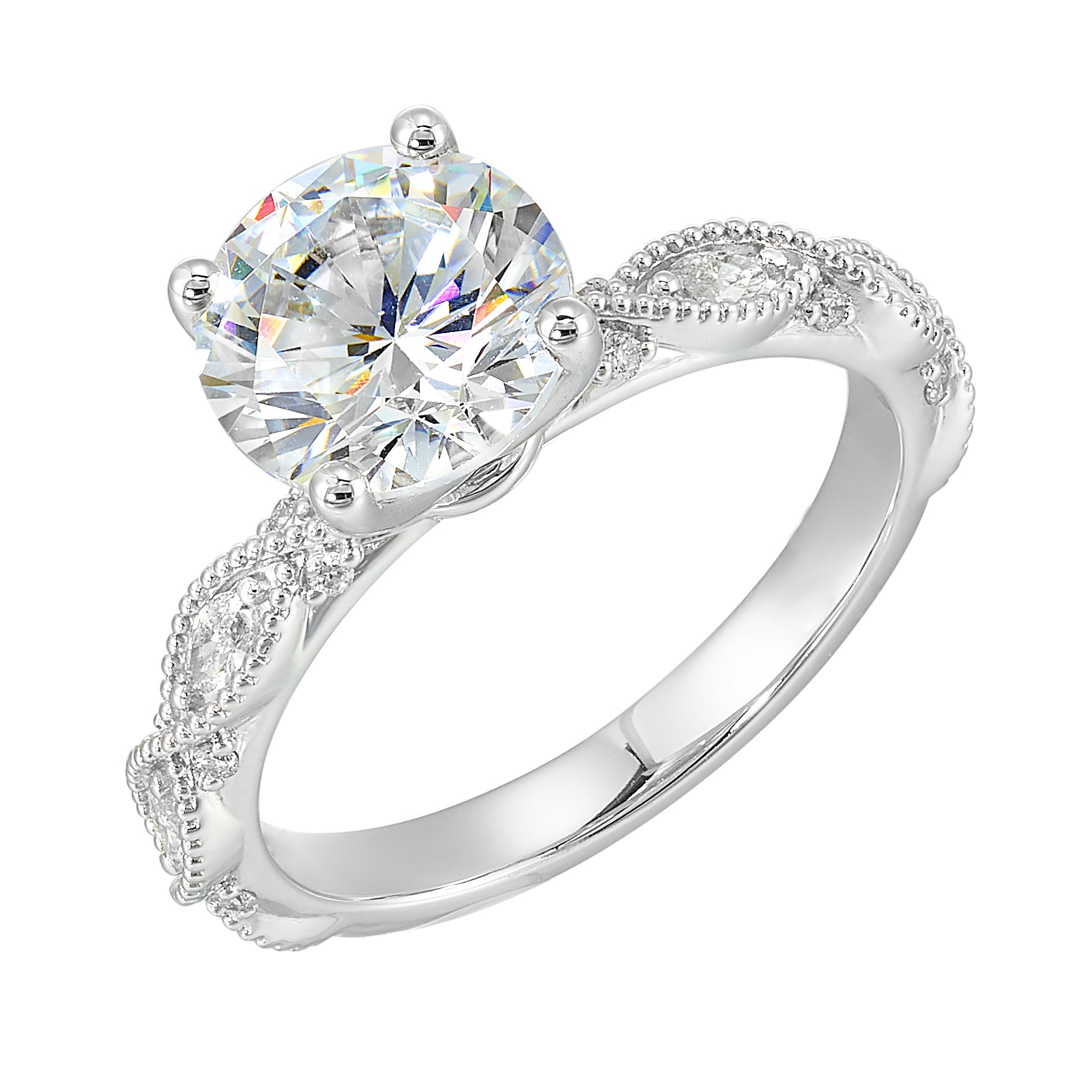 14Kt White Semi Mount 1/5Ctw For 2Ctw Round Center