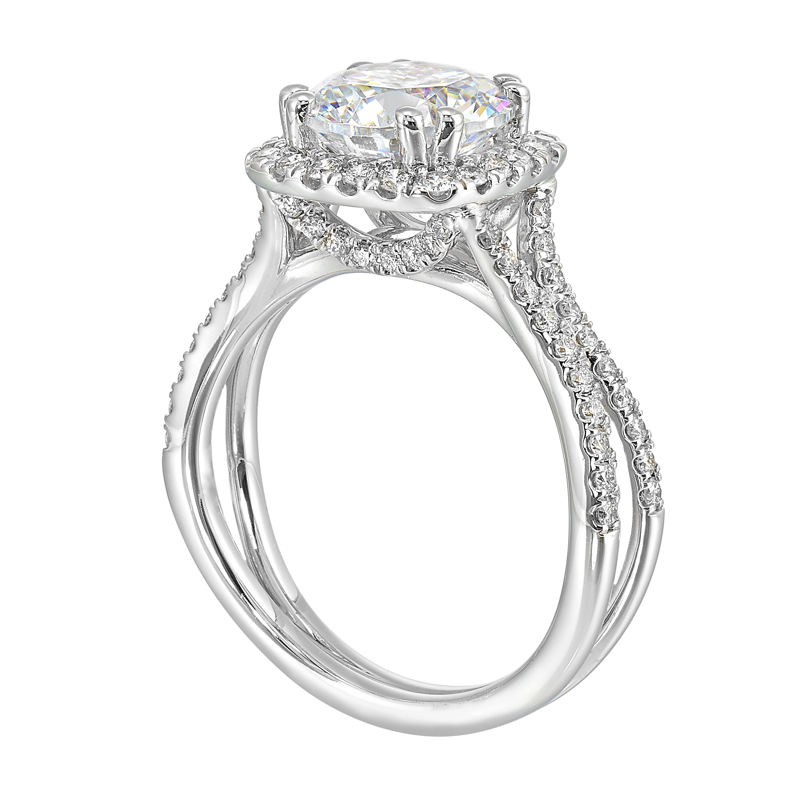 14Kt White Semi Mount 1/2Ctw For 2Ctw Round Center