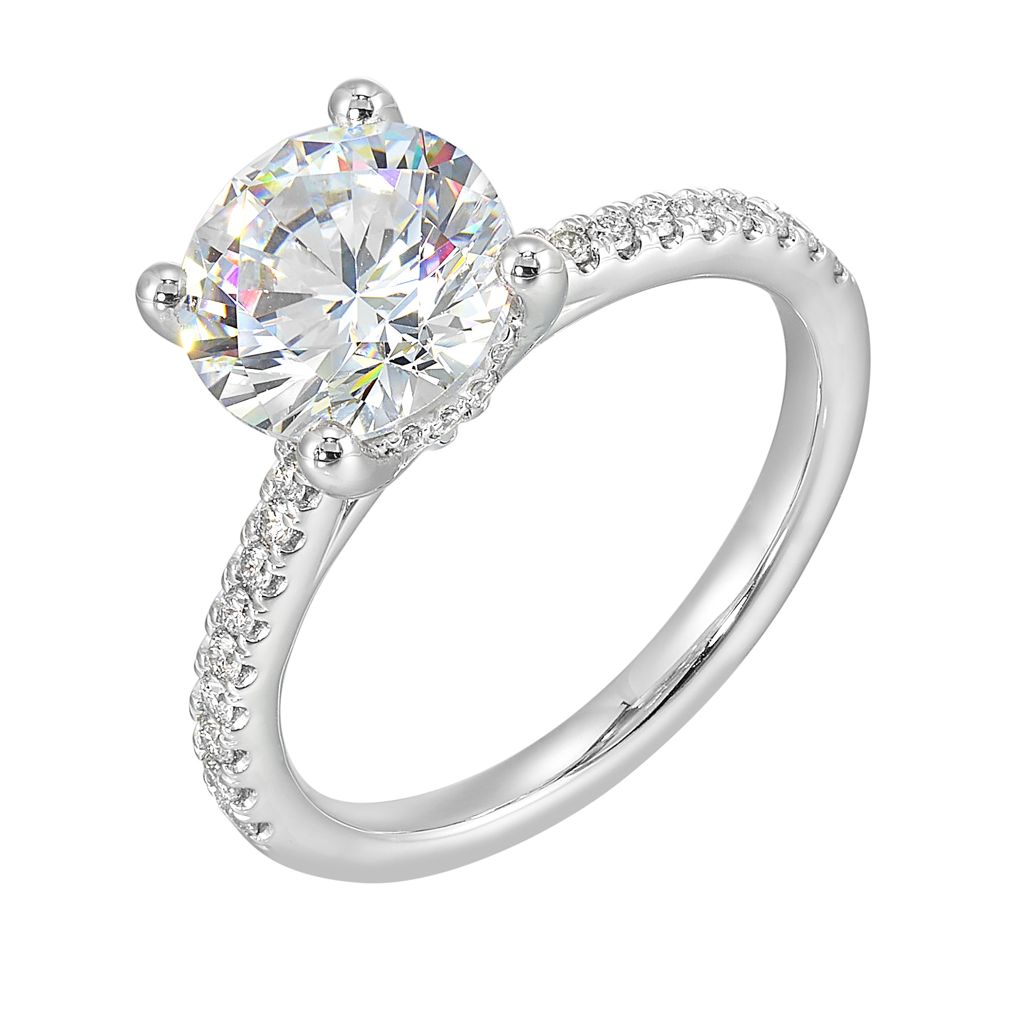 14Kt White Semi Mount 1/4Ctw For 2Ctw Round Center