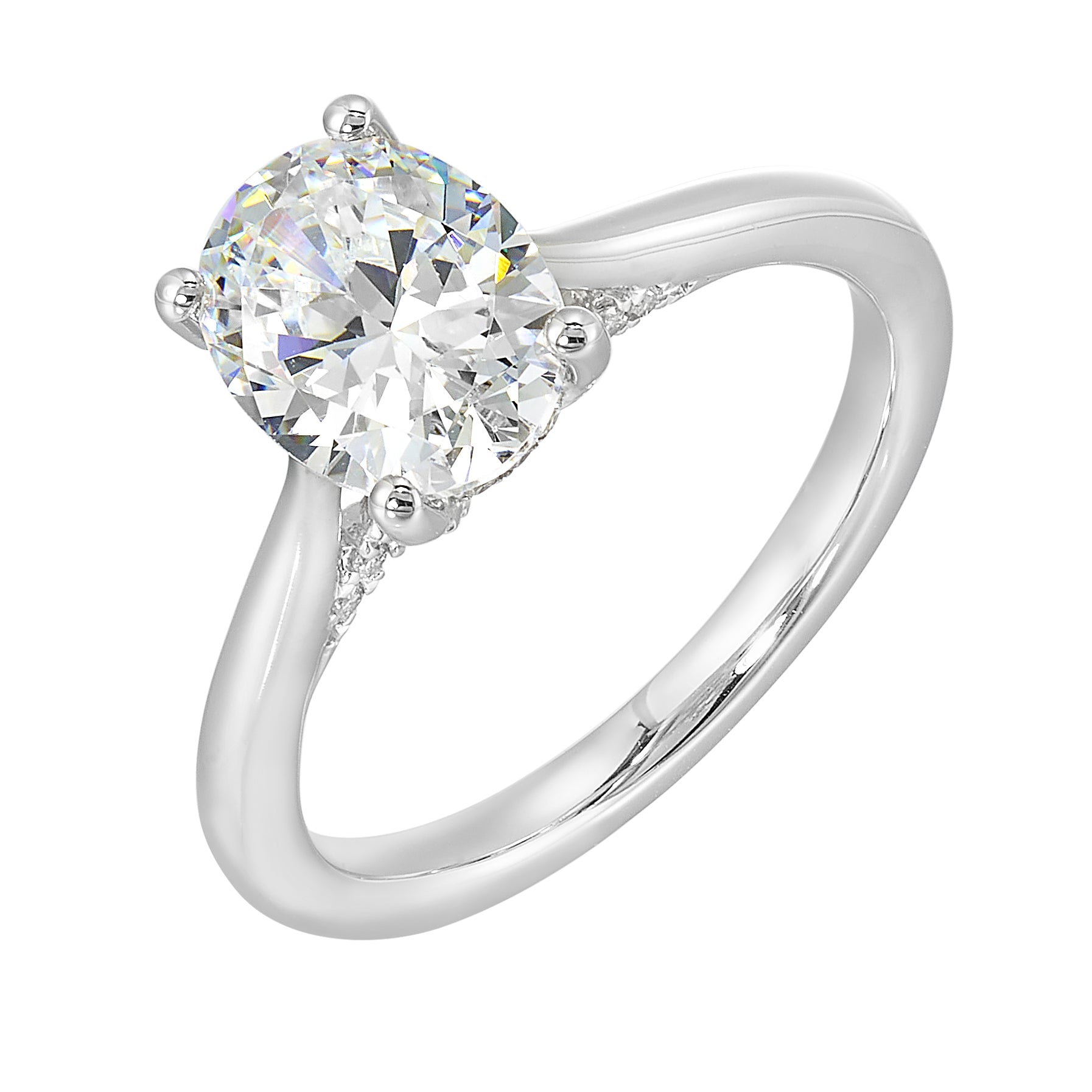 14Kt White Semi Mount 1/5Ctw For 2Ctw Oval Center