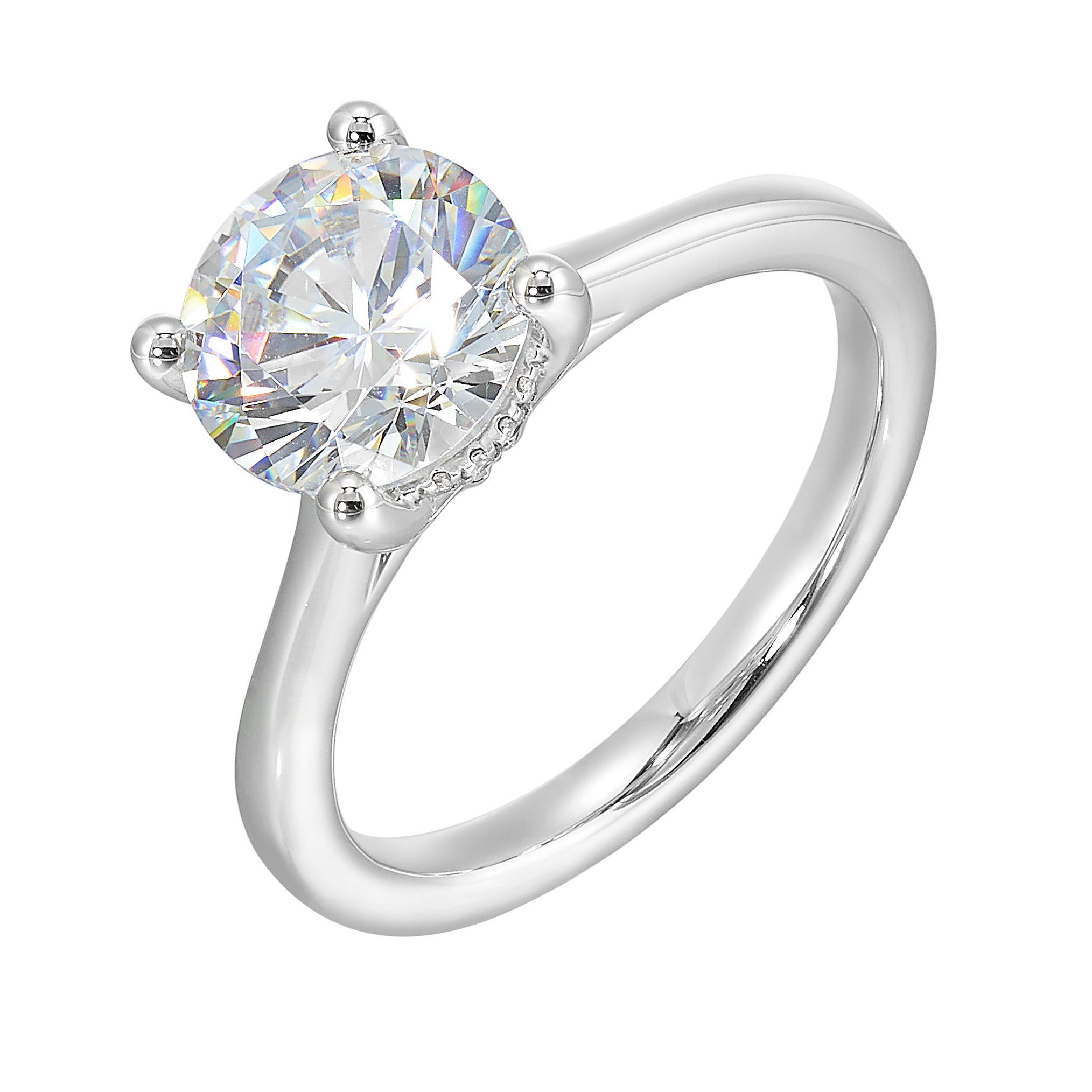 14Kt White Semi Mount 1/20Ctw For 2Ctw Round Center