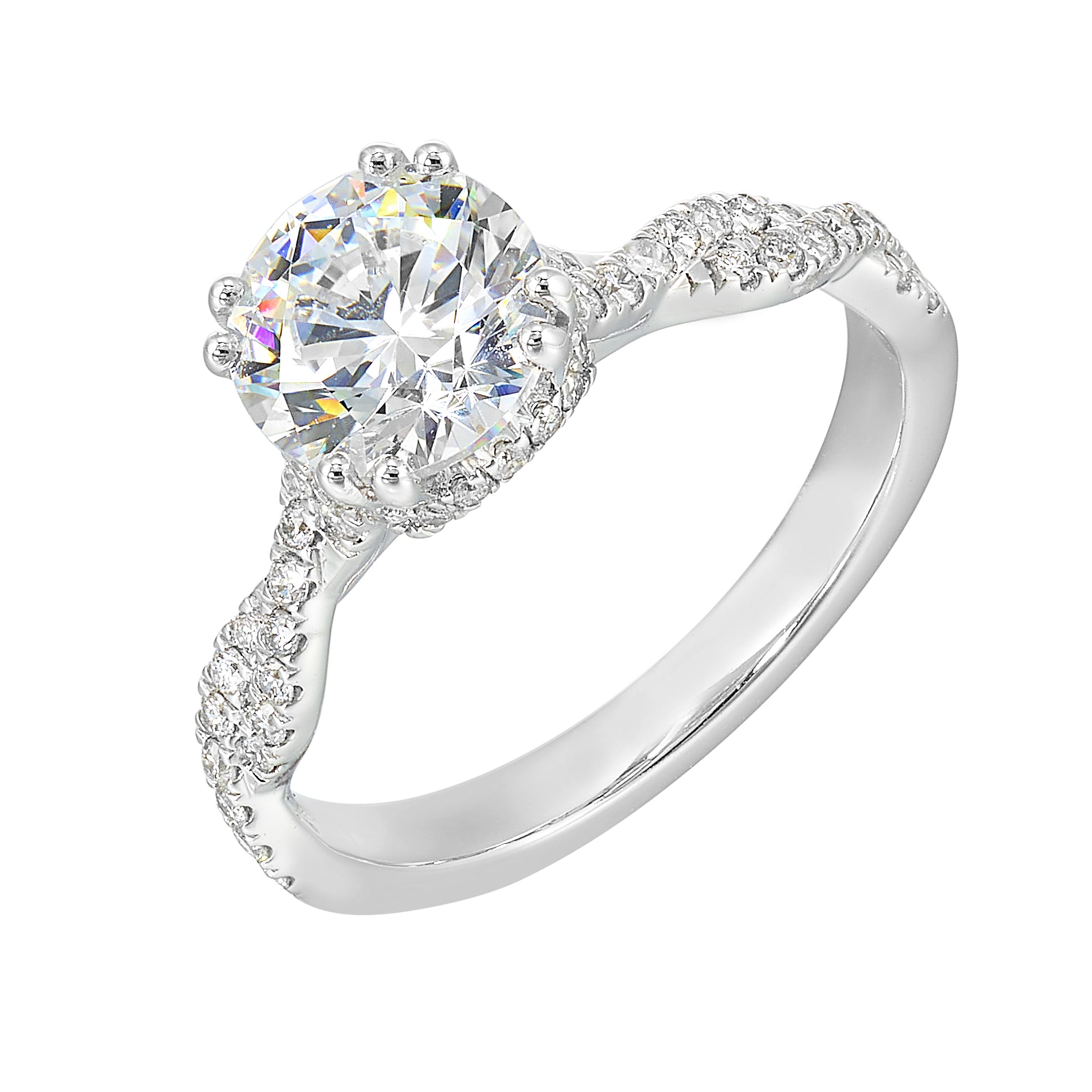 14Kt White Semi Mount 1/3Ctw For 1 1/2Ctw Round Center