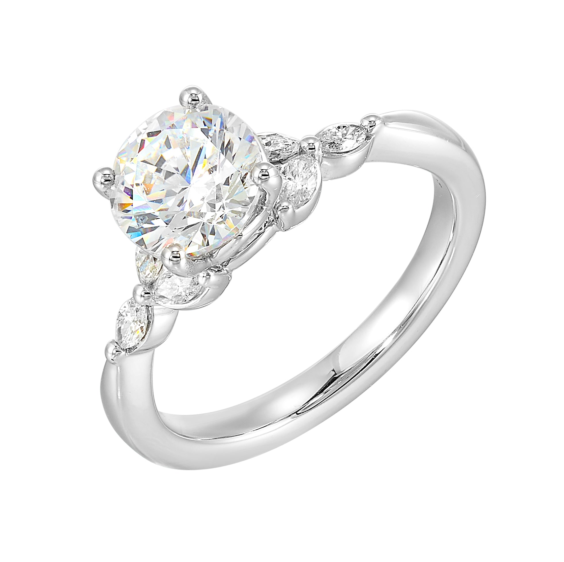 14Kt White Semi Mount 1/5Ctw For 1 1/2Ctw Round Center