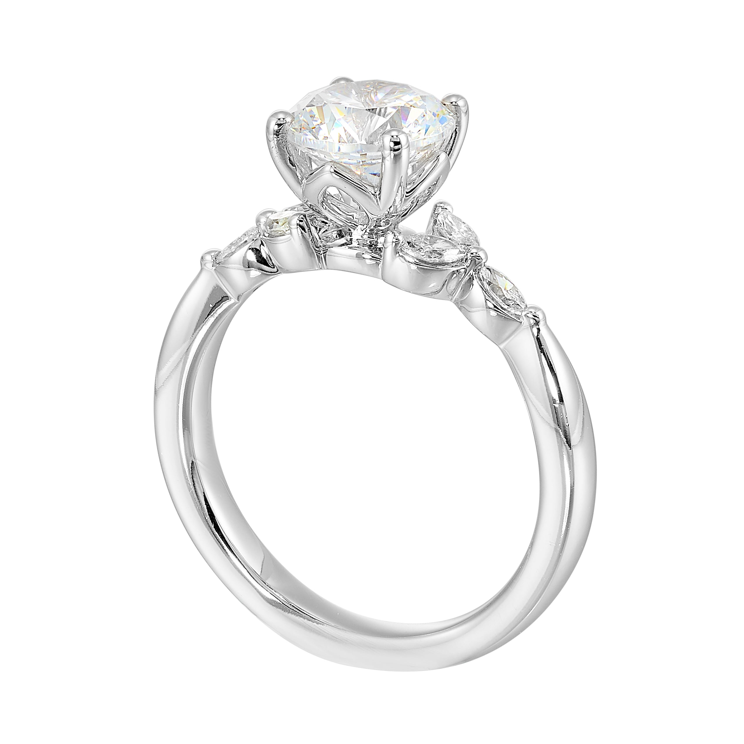 14Kt White Semi Mount 1/5Ctw For 1 1/2Ctw Round Center