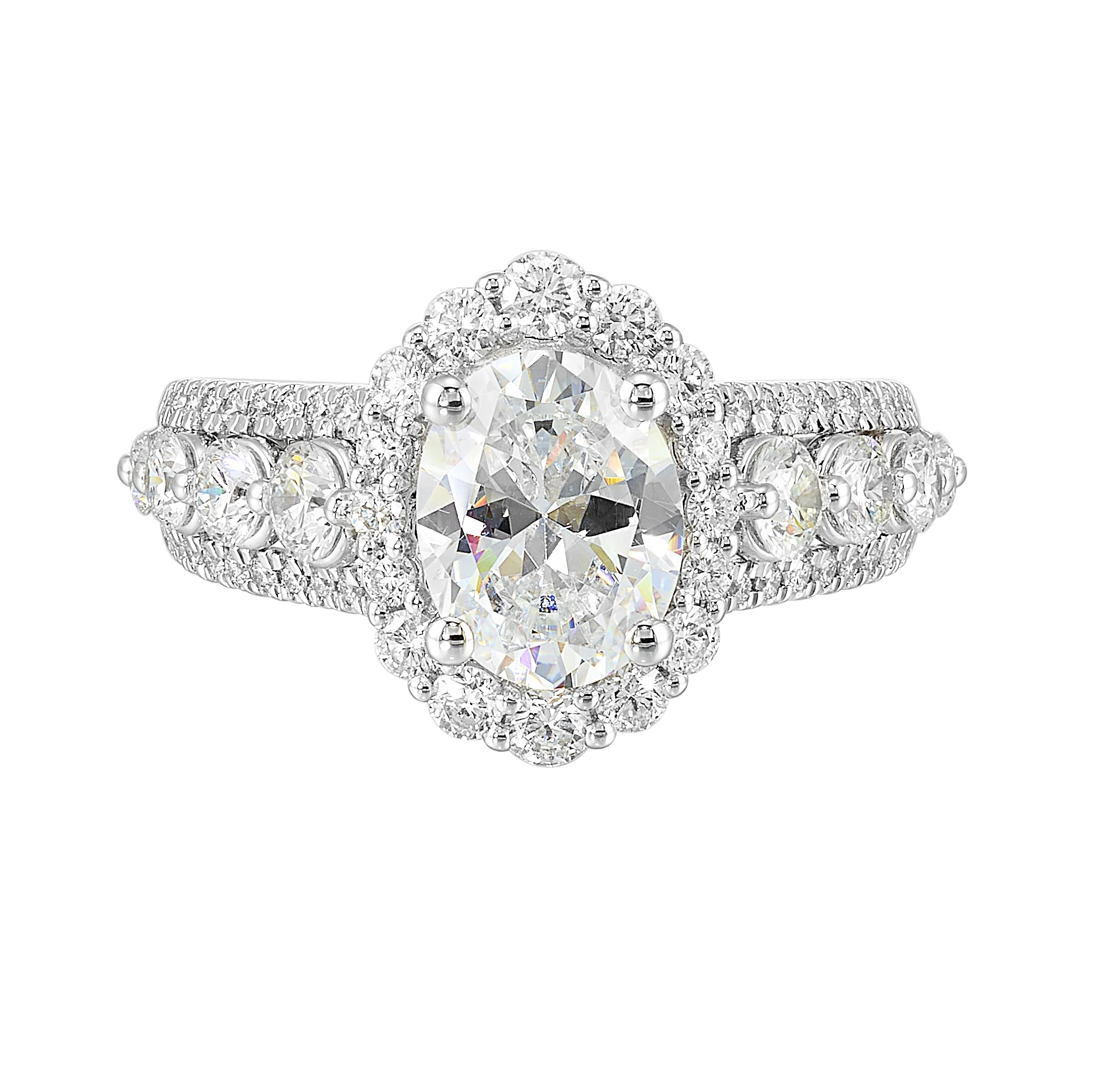 14Kt White Semi Mount 1 1/4Ctw For 2Ctw Oval Center