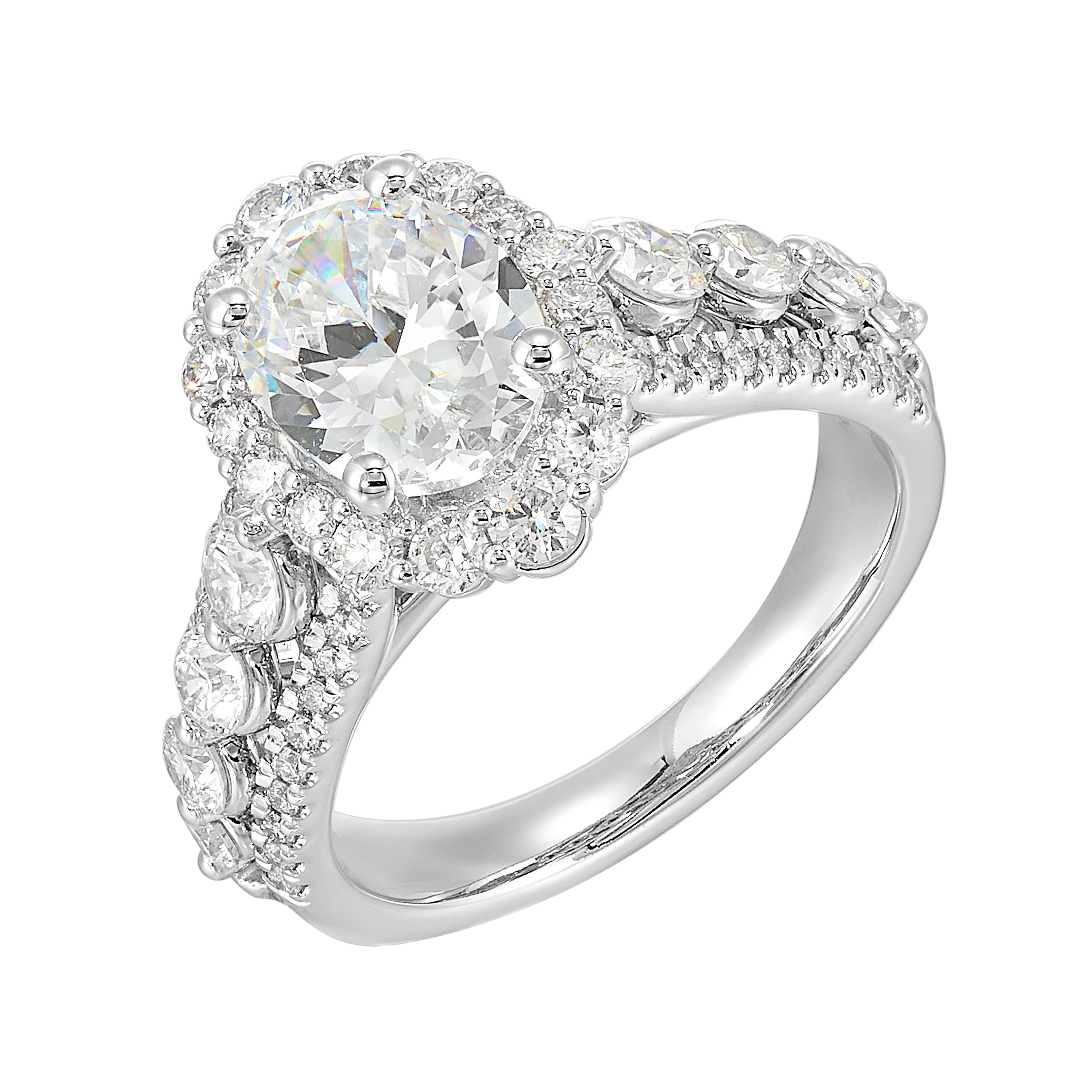 14Kt White Semi Mount 1 1/4Ctw For 2Ctw Oval Center