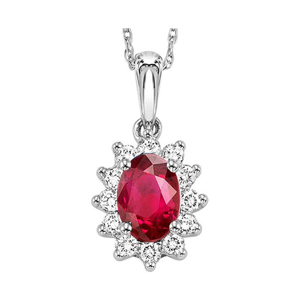 14Kt White Gold Diamond (1/5Ctw) & Ruby (3/8 Ctw) Pendant