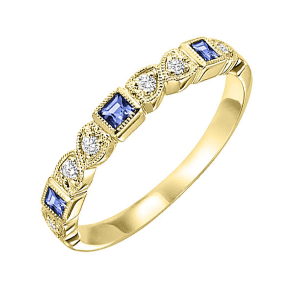 10Kt Yellow Gold Diamond (1/12Ctw) & Sapphire (1/5 Ctw) Ring