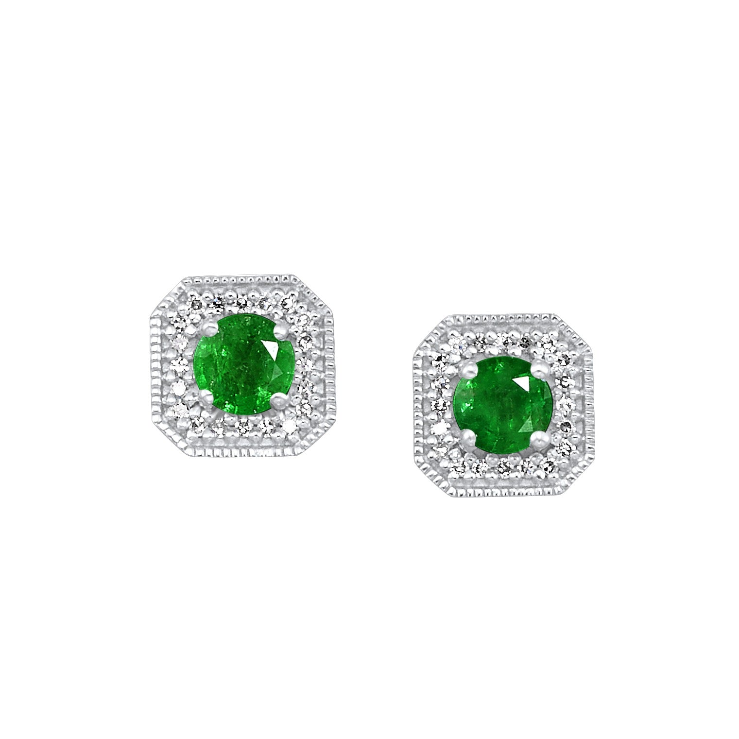 10Kt White Gold Diamond 1/10Ctw & Created-Emerald 1/2Ctw Earring