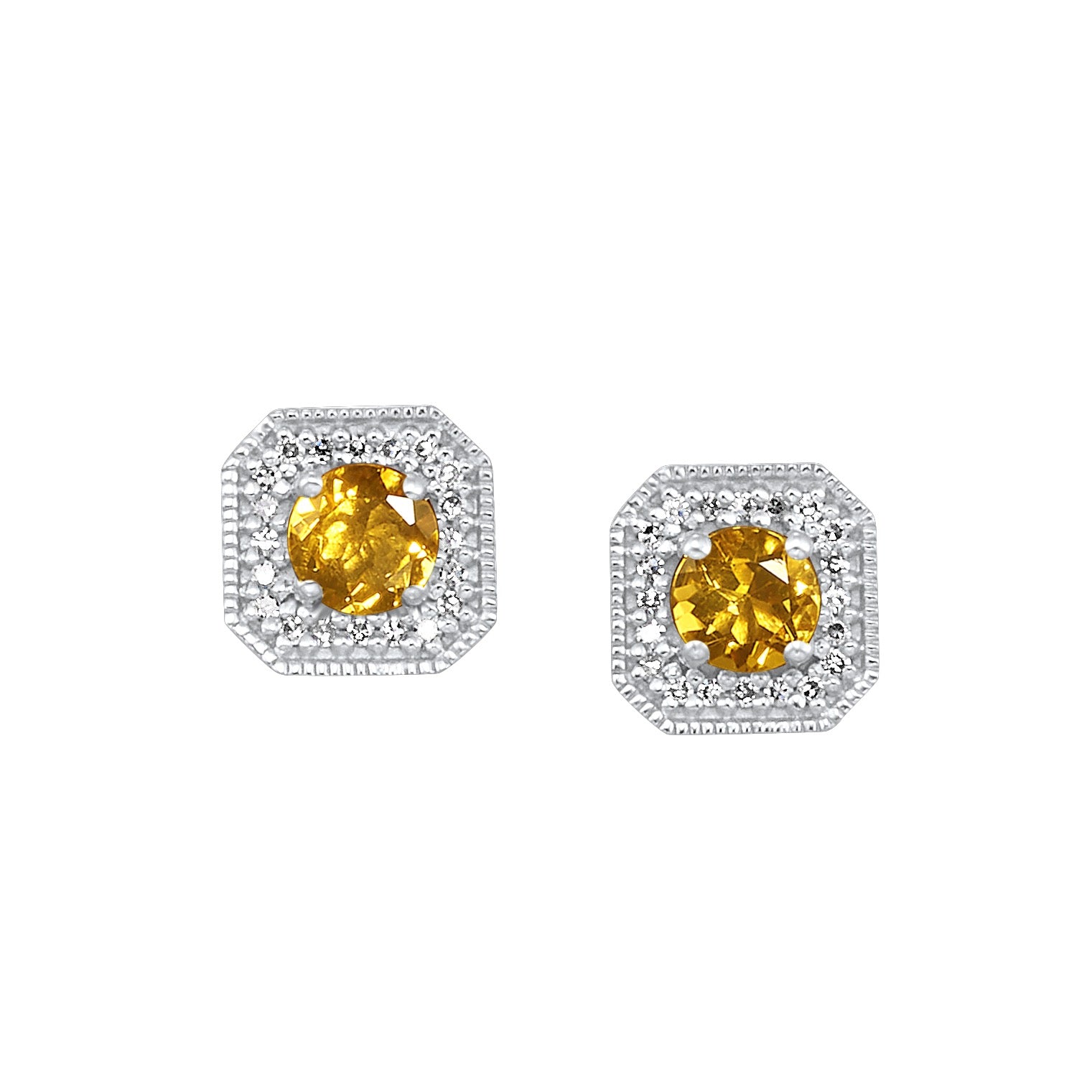 10Kt White Gold Diamond 1/10Ctw & Citrine 3/4Ctw Earring