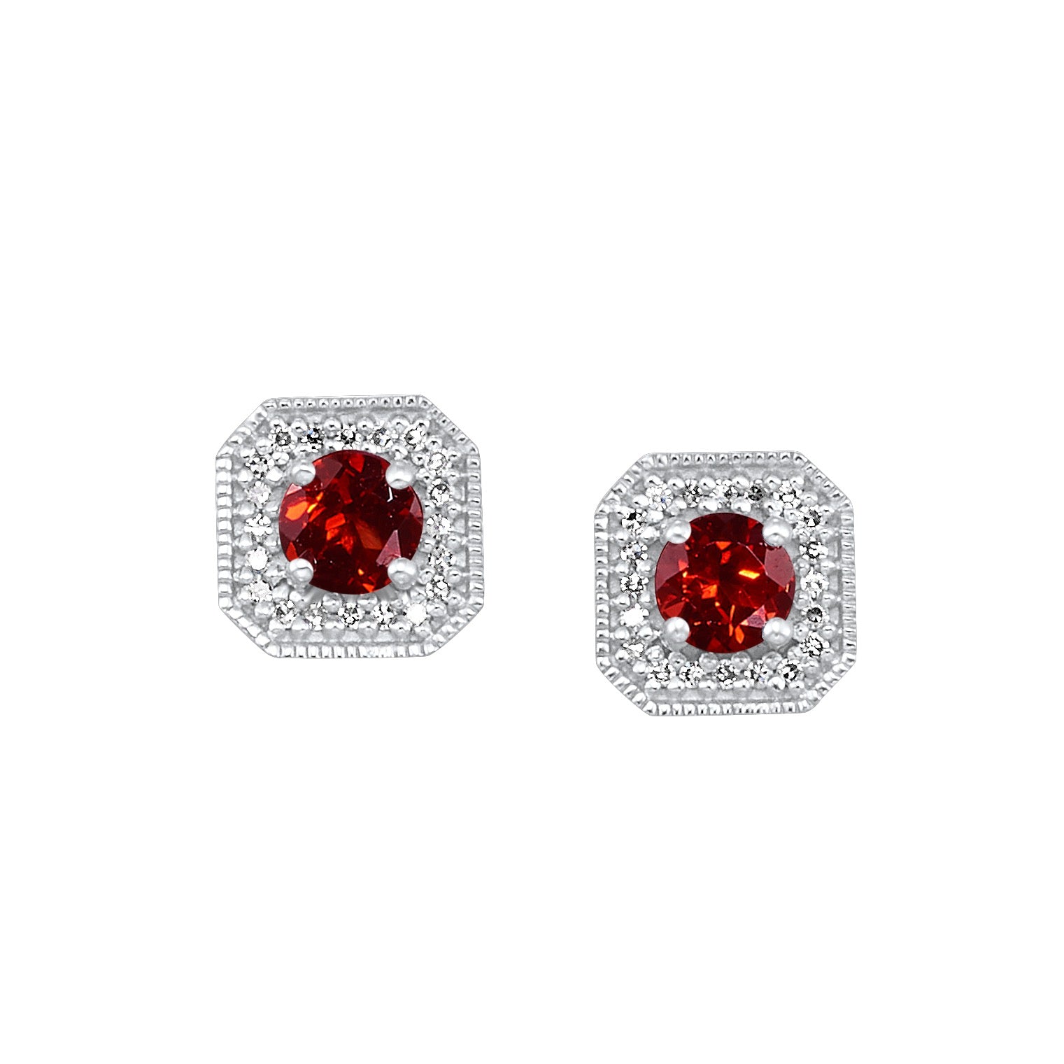 10Kt White Gold Diamond 1/10Ctw & Garnet 5/8Ctw Earring
