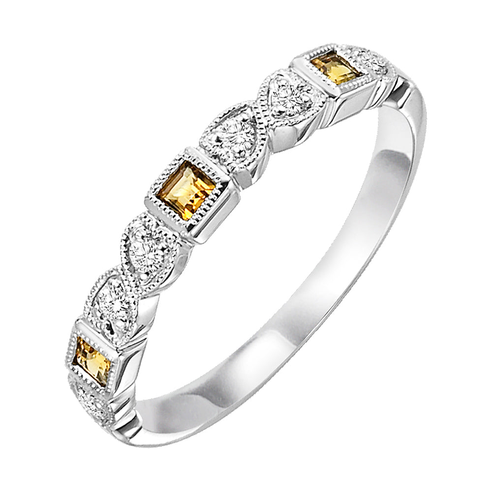 10Kt White Gold Diamond 1/10Ctw & Citrine 1/7Ctw Ring